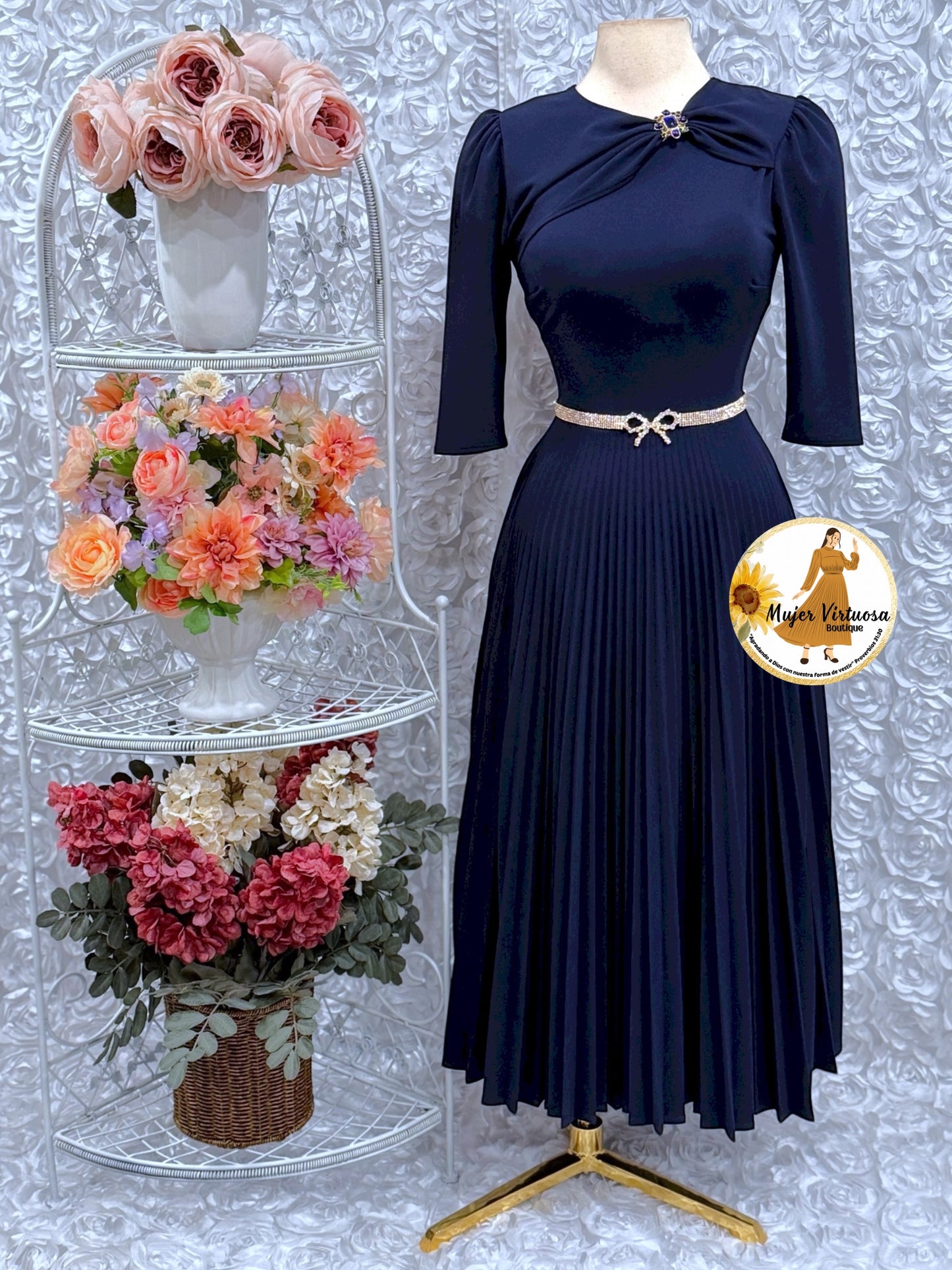 Rosalie Navy Pleated Dress