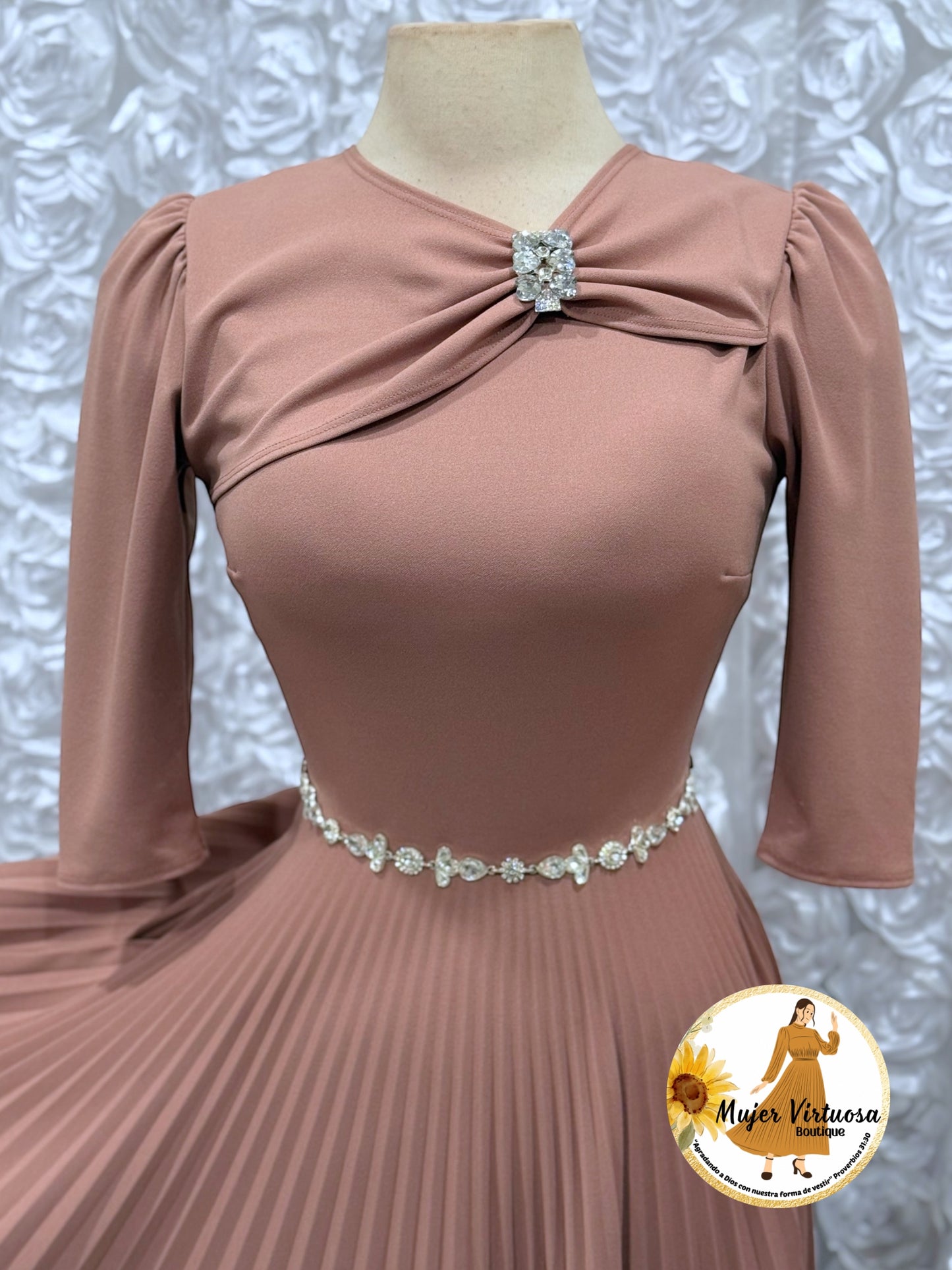 Rosalie Dusty Rose Pleated Dress