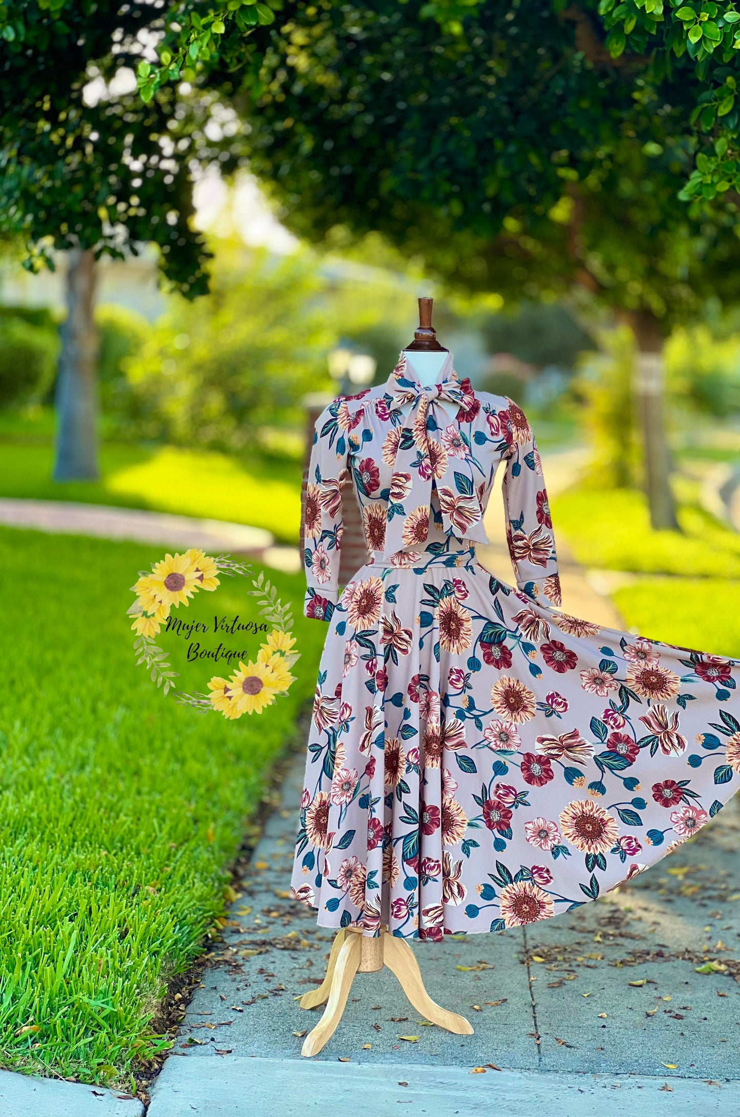 Mocha Sunflower Midi Dress