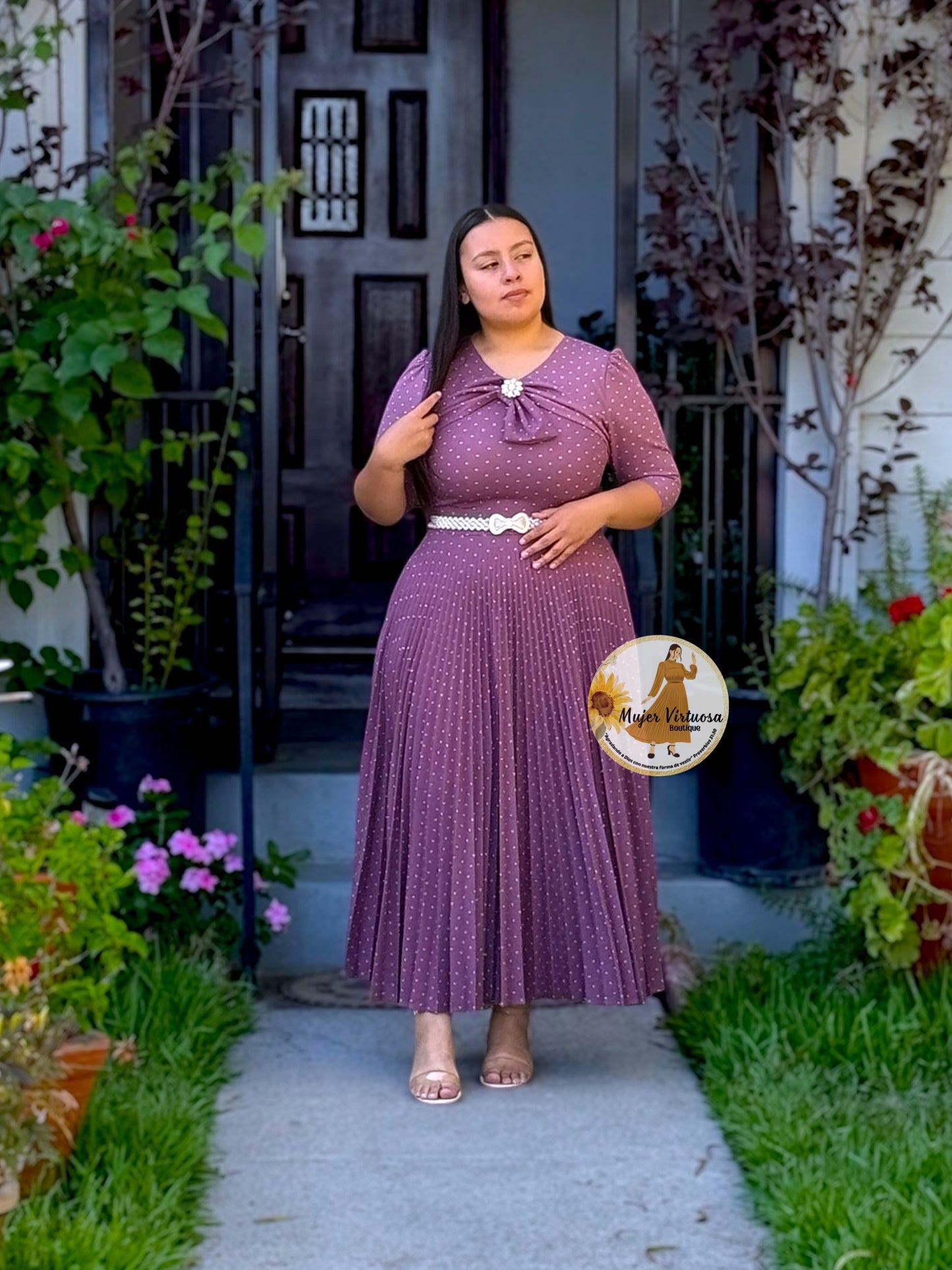 Berenice Mauve Polka Dot Dress