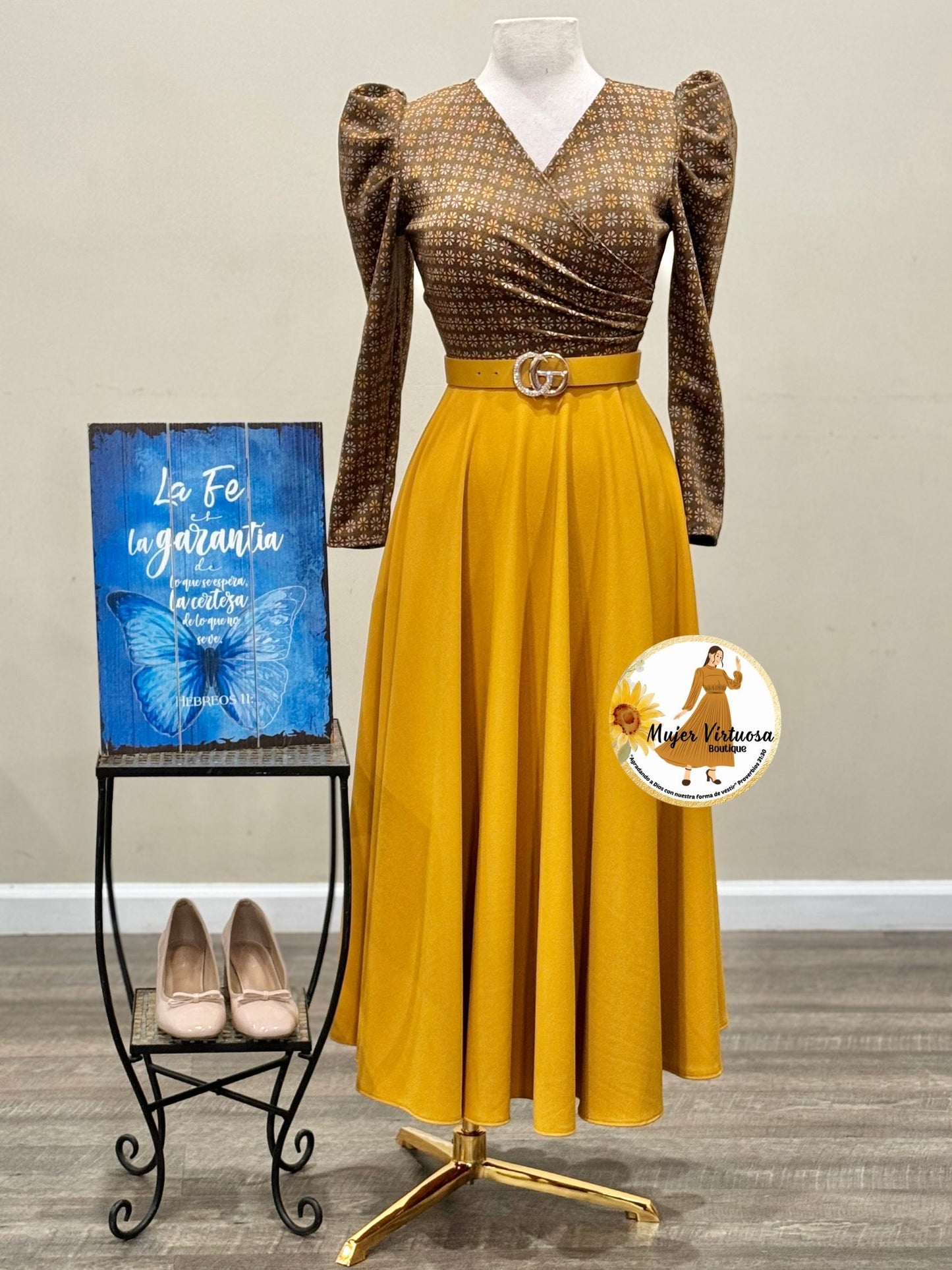 Larissa Brown & Mustard Floral Dress