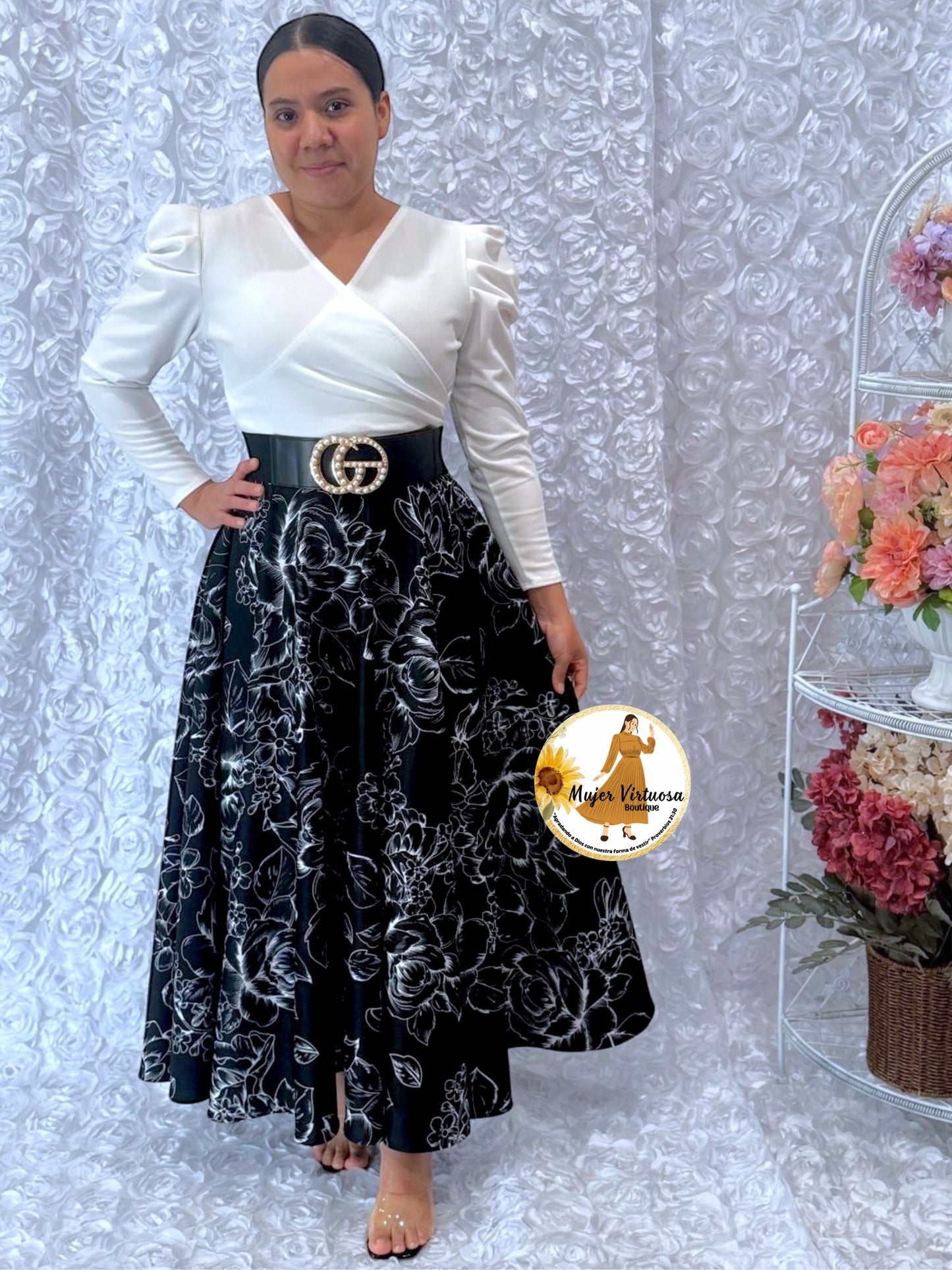 Larissa White & Black Floral Dress