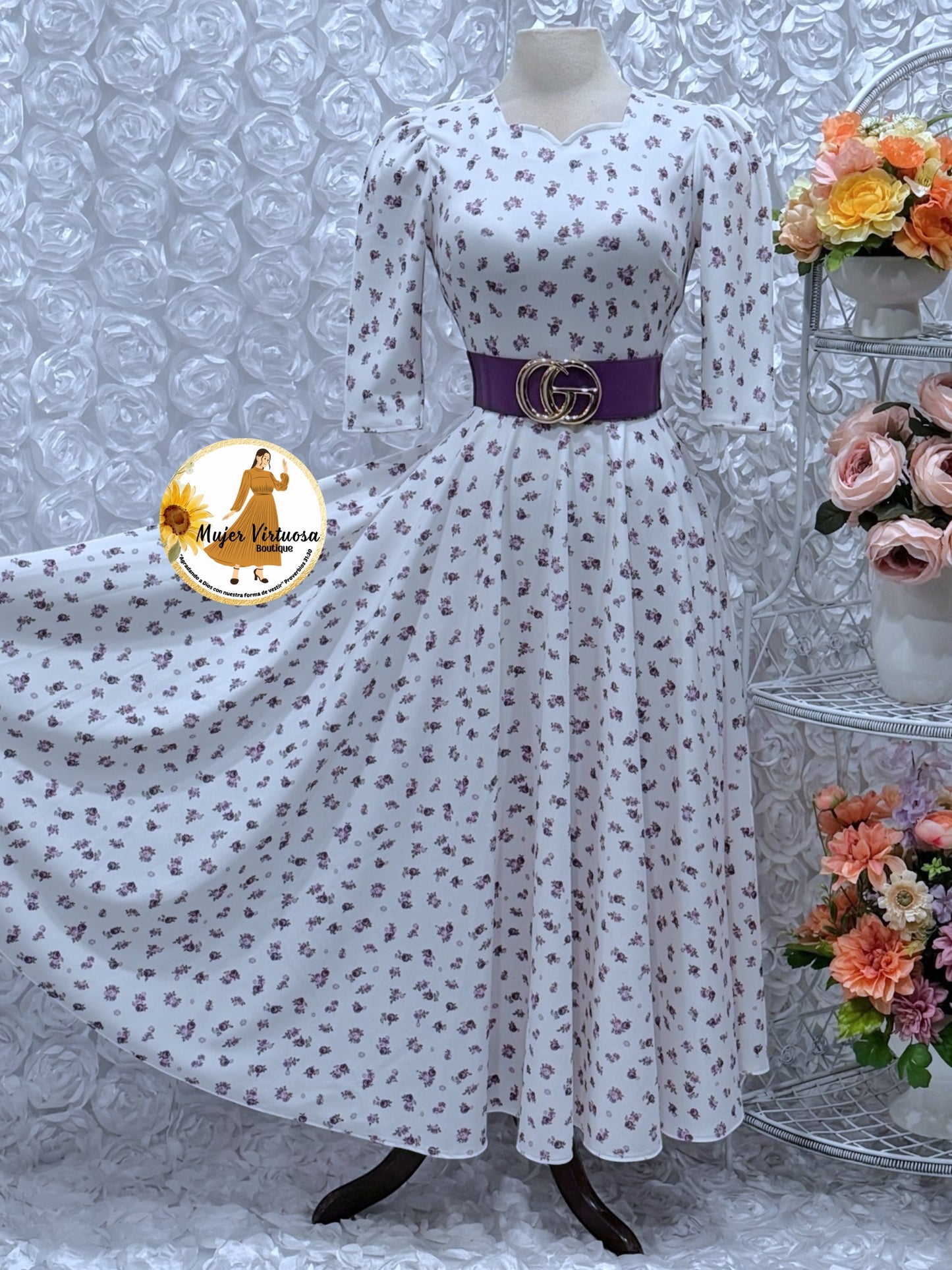 Lucy White/Purple Floral Dress