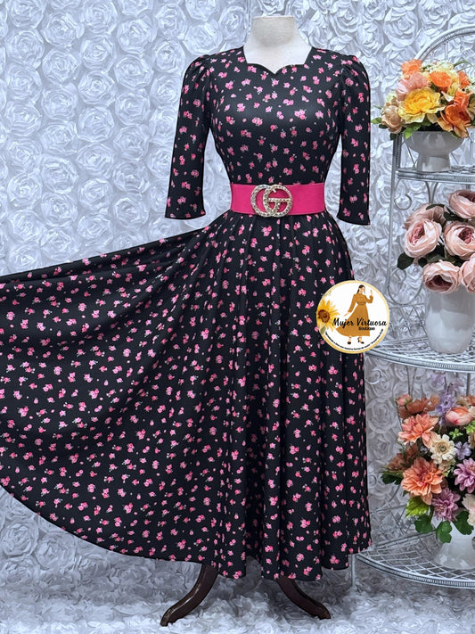 Lucy Black & Pink Ditsy Floral Dress