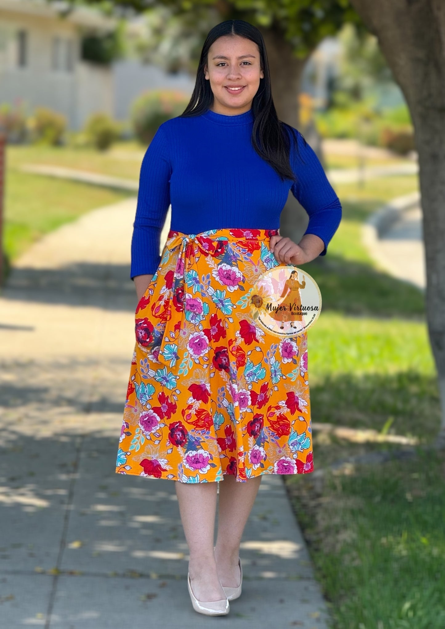 Royal Blue Midi Floral Dress