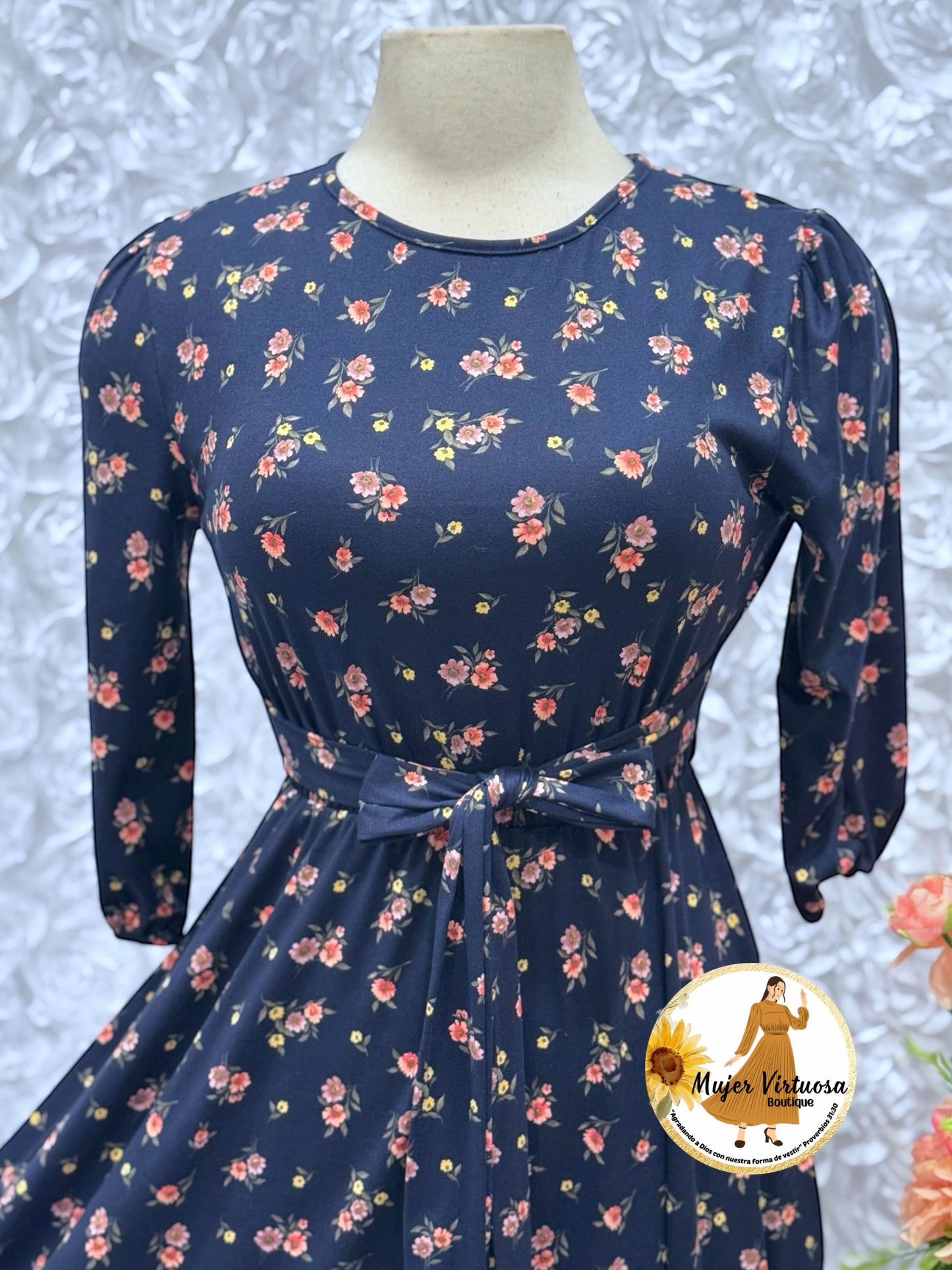 Adele Navy Floral Midi Dress