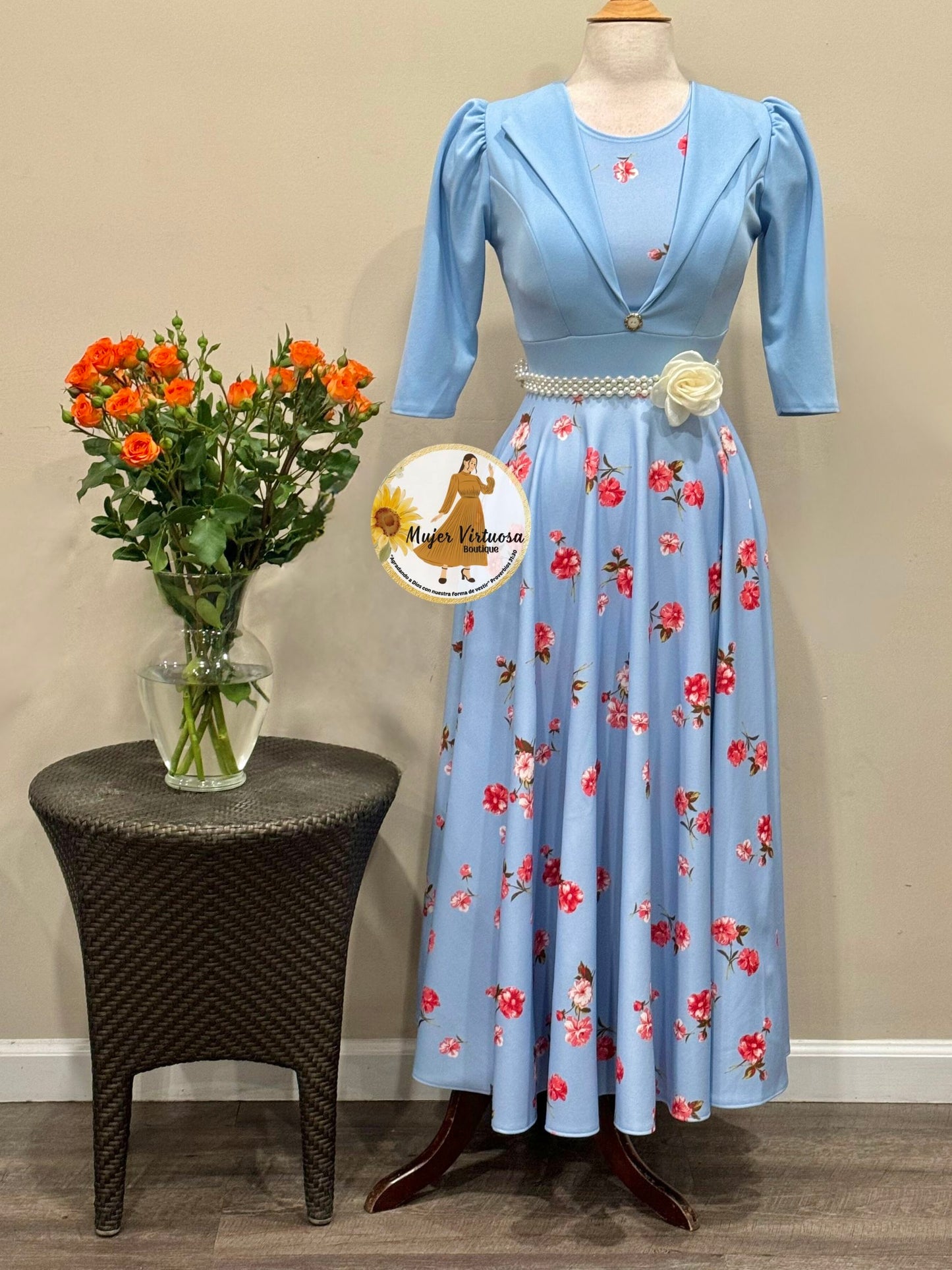 Astrid Sky Blue Blazer Floral Dress
