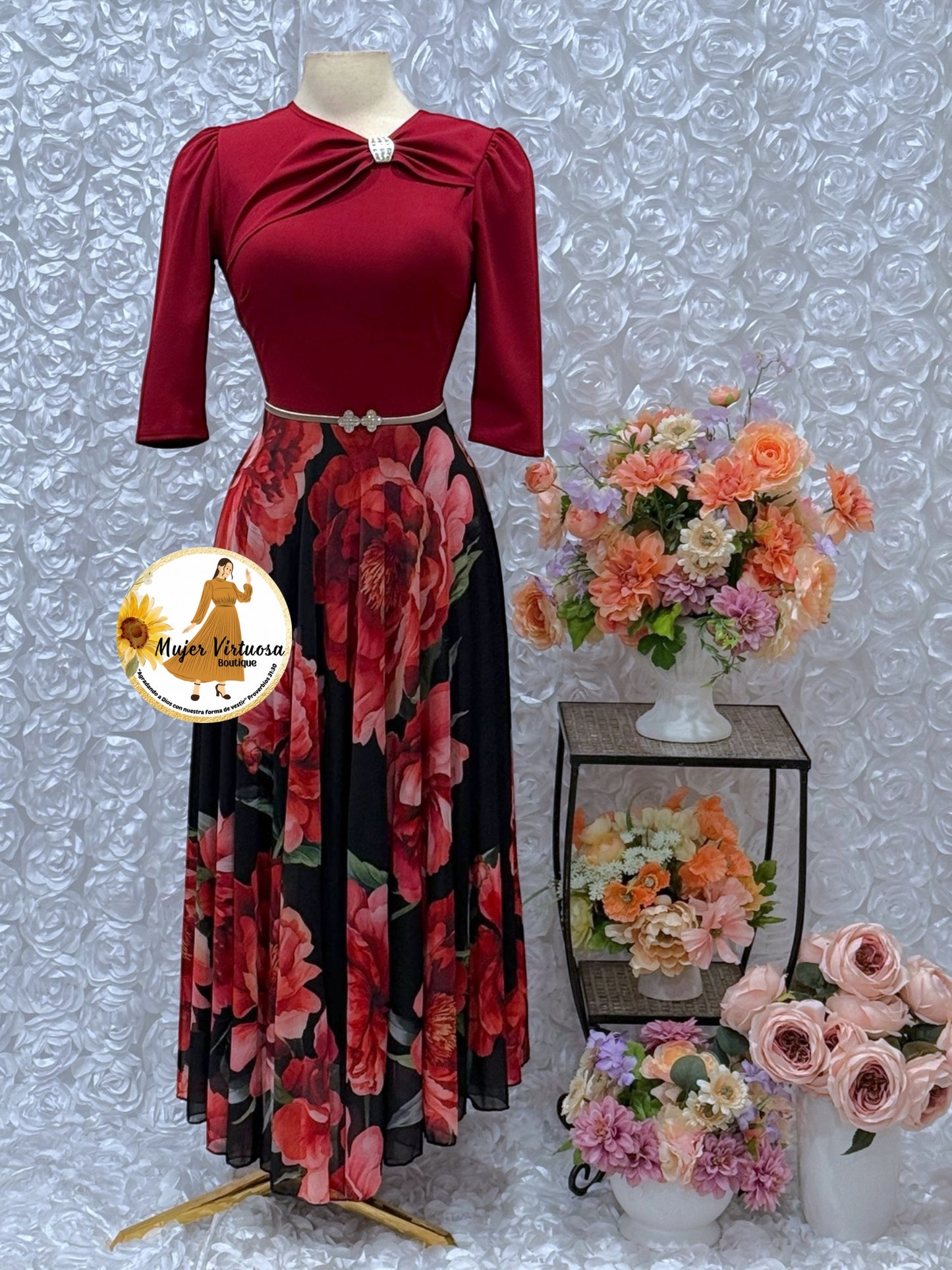 Rosalie Burgundy Roses🌹Dress