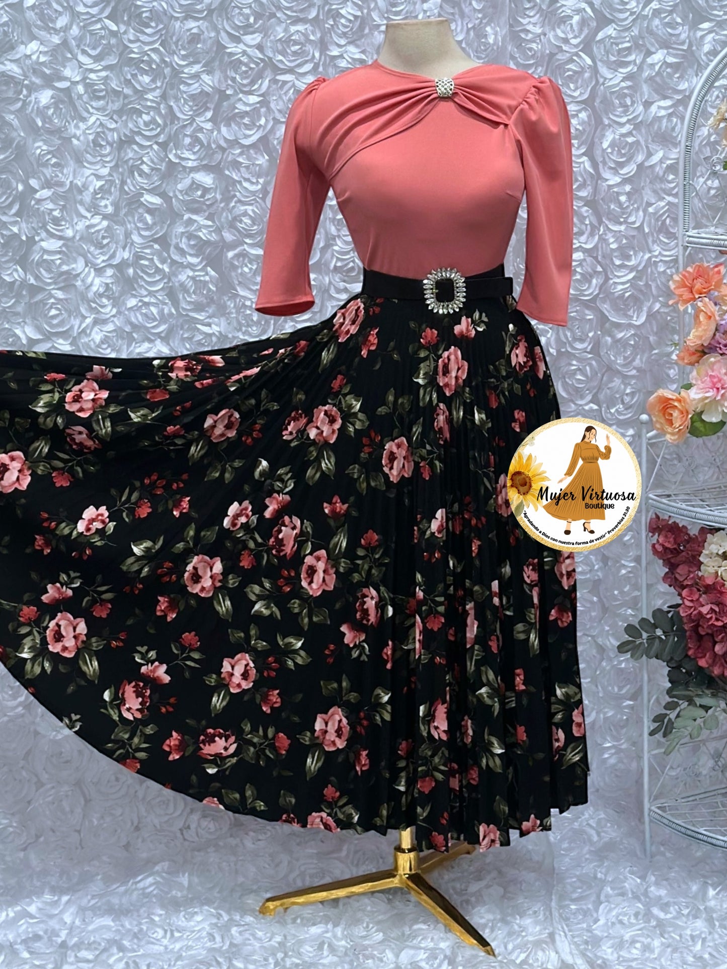 Rosalie Pink & Black Pleated Dress