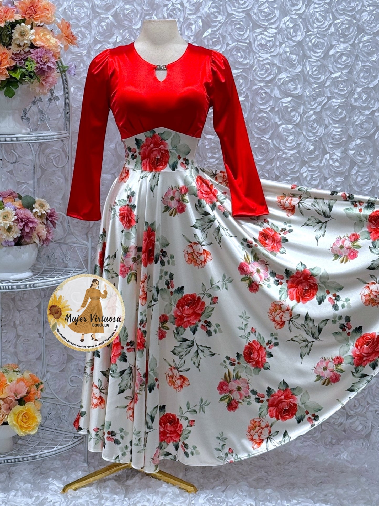 Heidi Red/White Satin Dress
