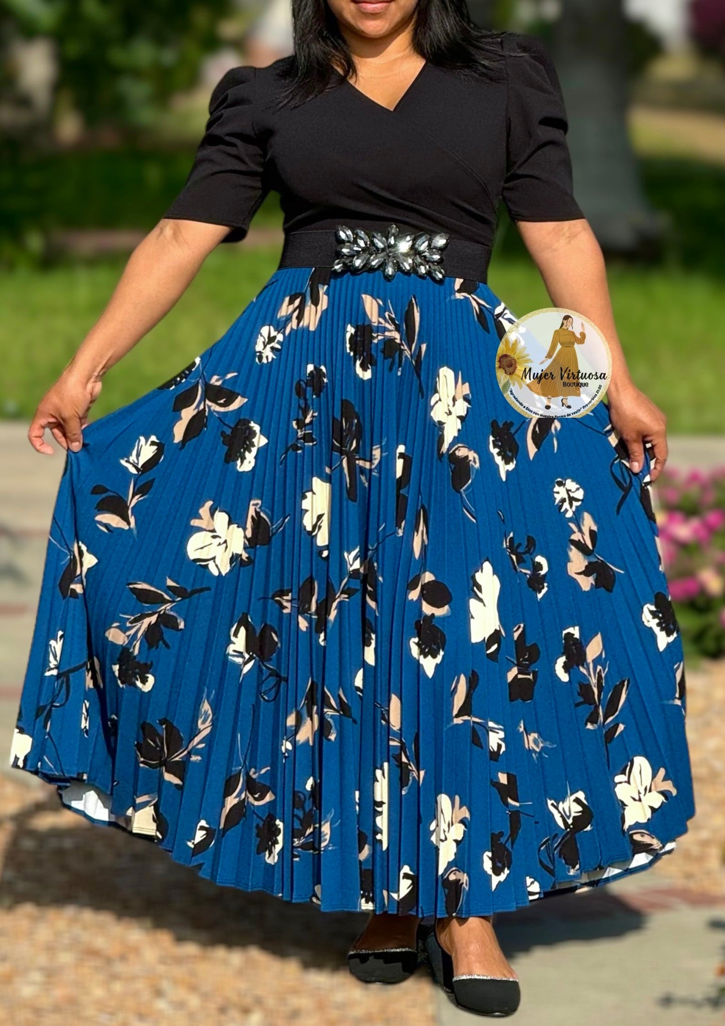 Jessica Black & Teal Floral Dress