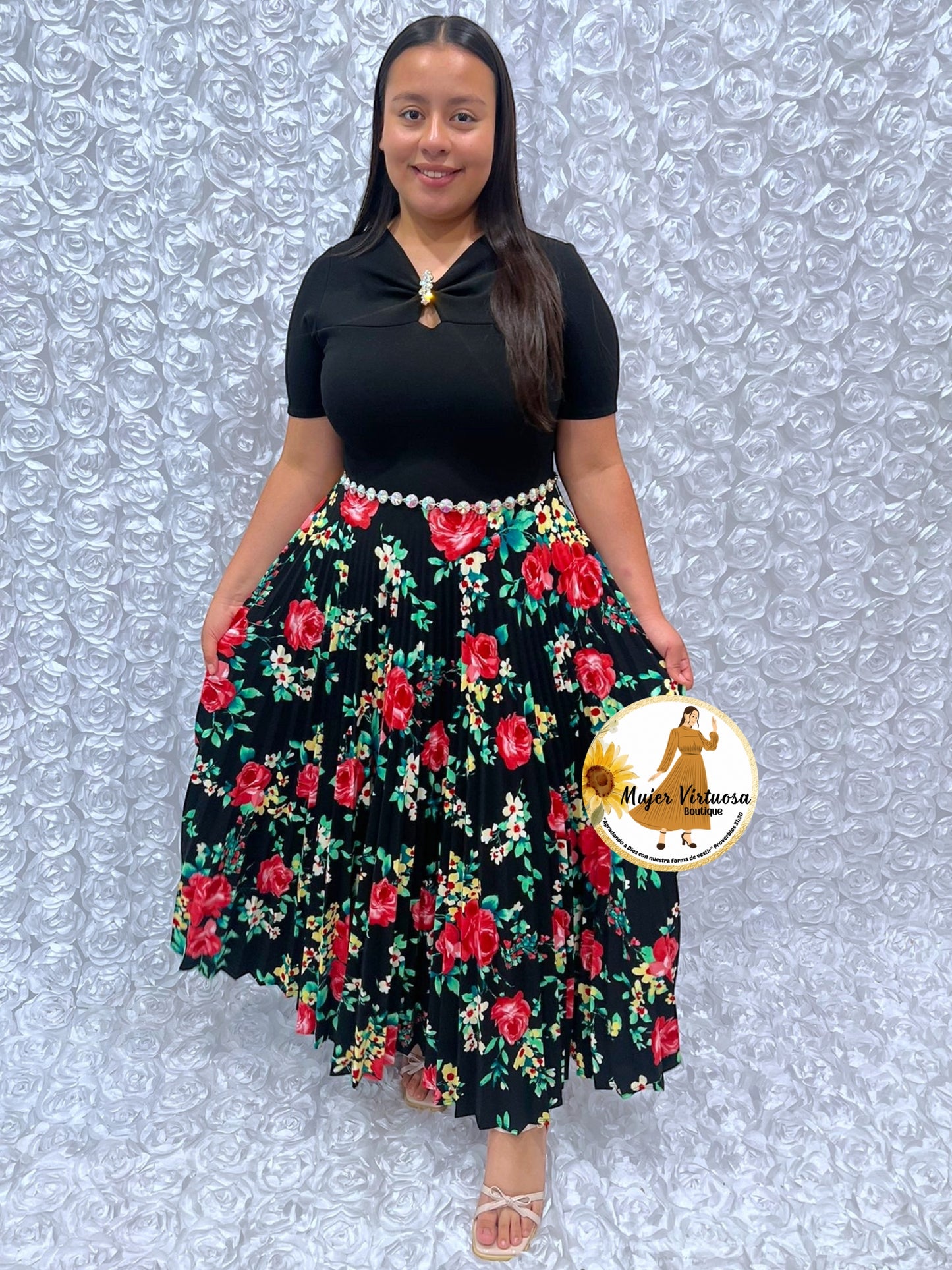 Sandy Black w/Red Roses Dress