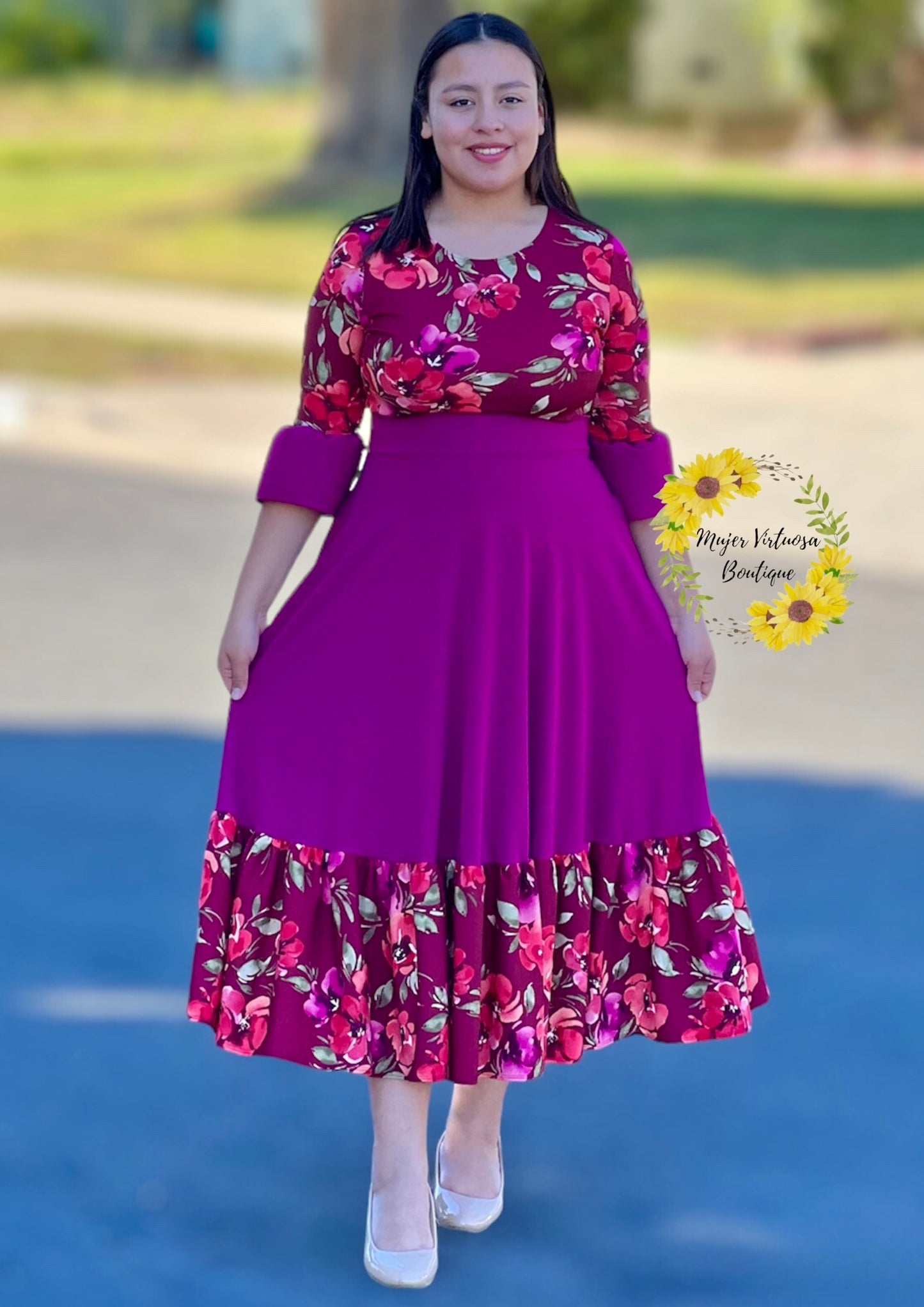 Hannah Burgundy Floral Dress