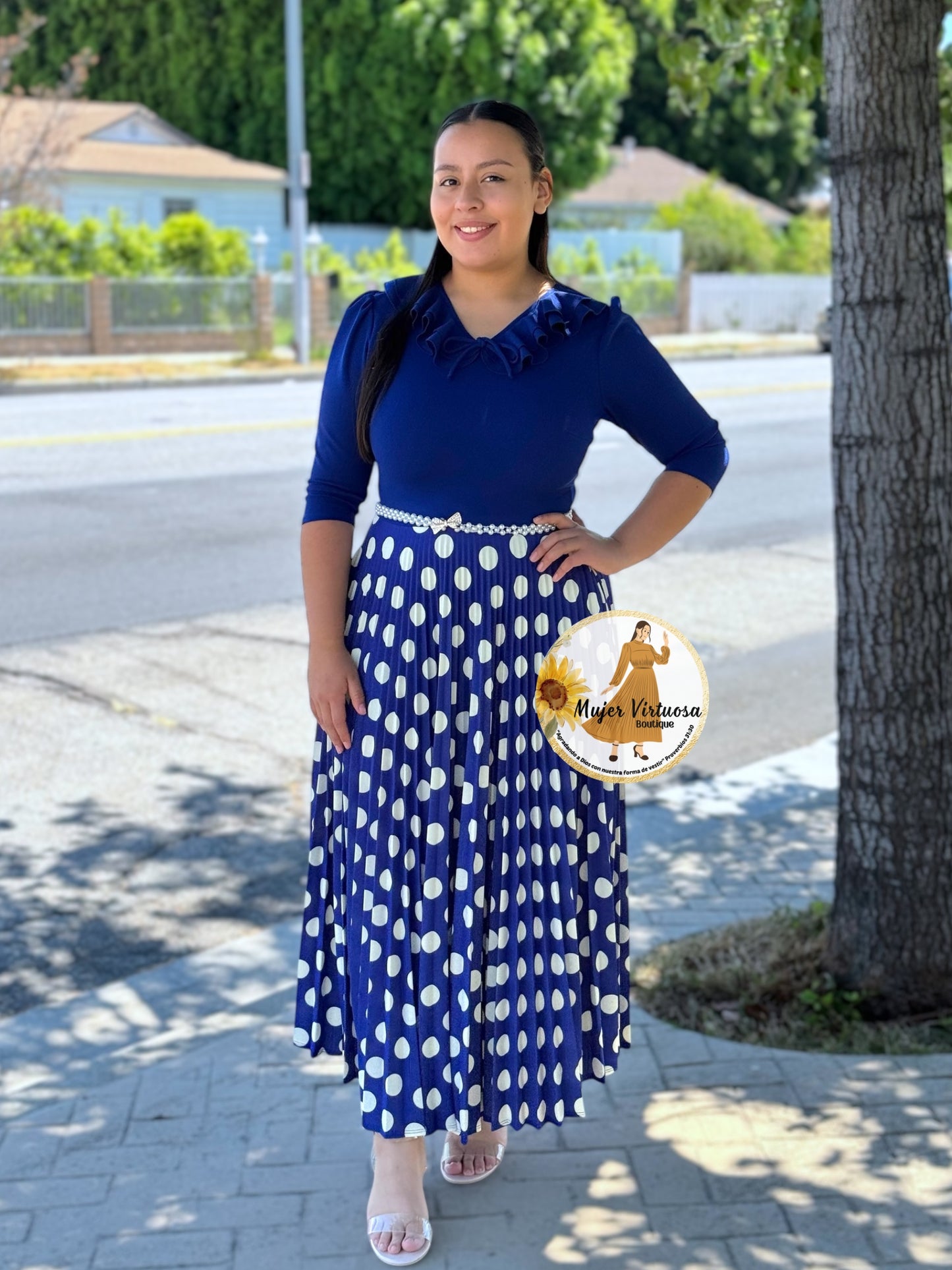 Francesca Blue Polka Dot Dress