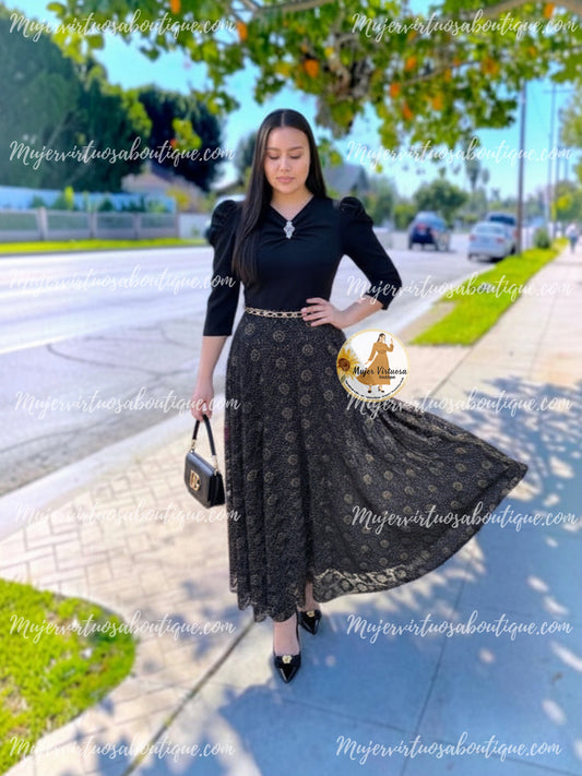 Lisa Black Floral Lace Dress