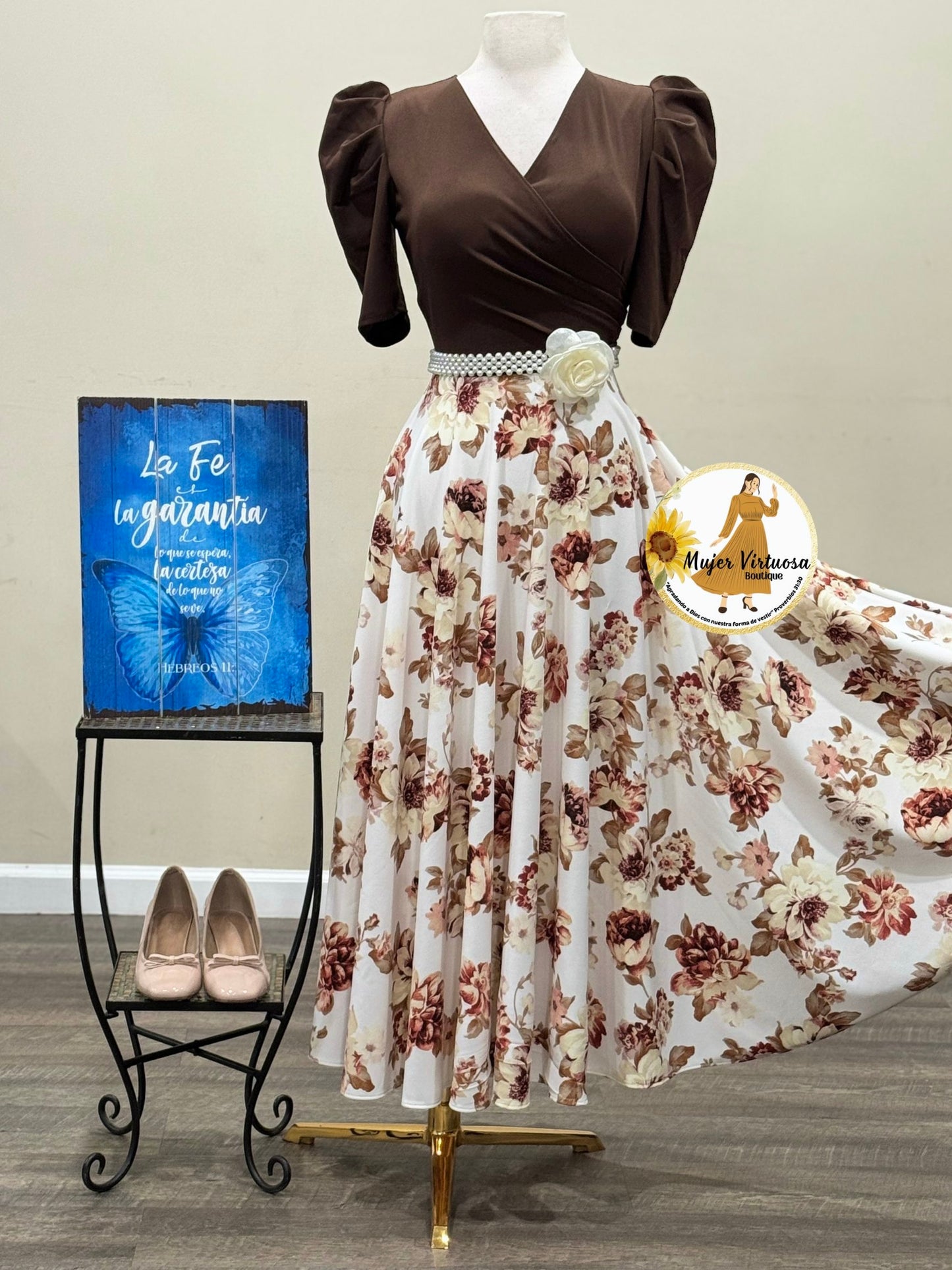 Susan Brown & Cream Floral Dress