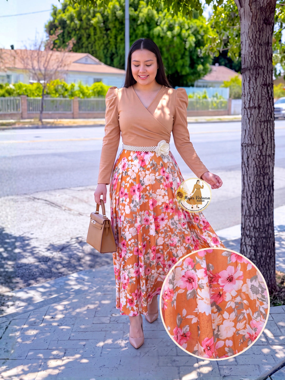 Larissa Apricot Velvet Floral Dress