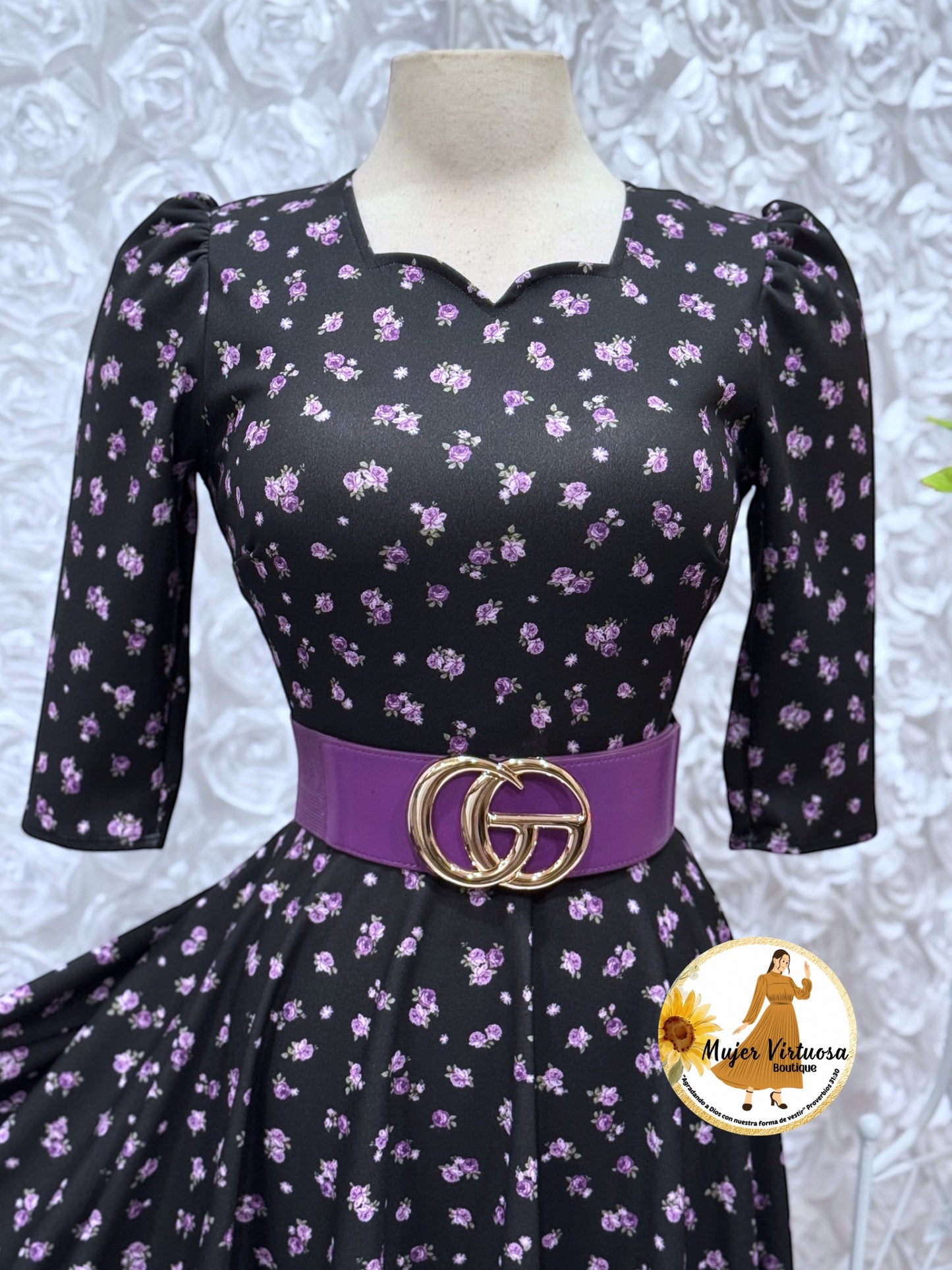 Lucy Black & Purple Ditsy Floral Dress