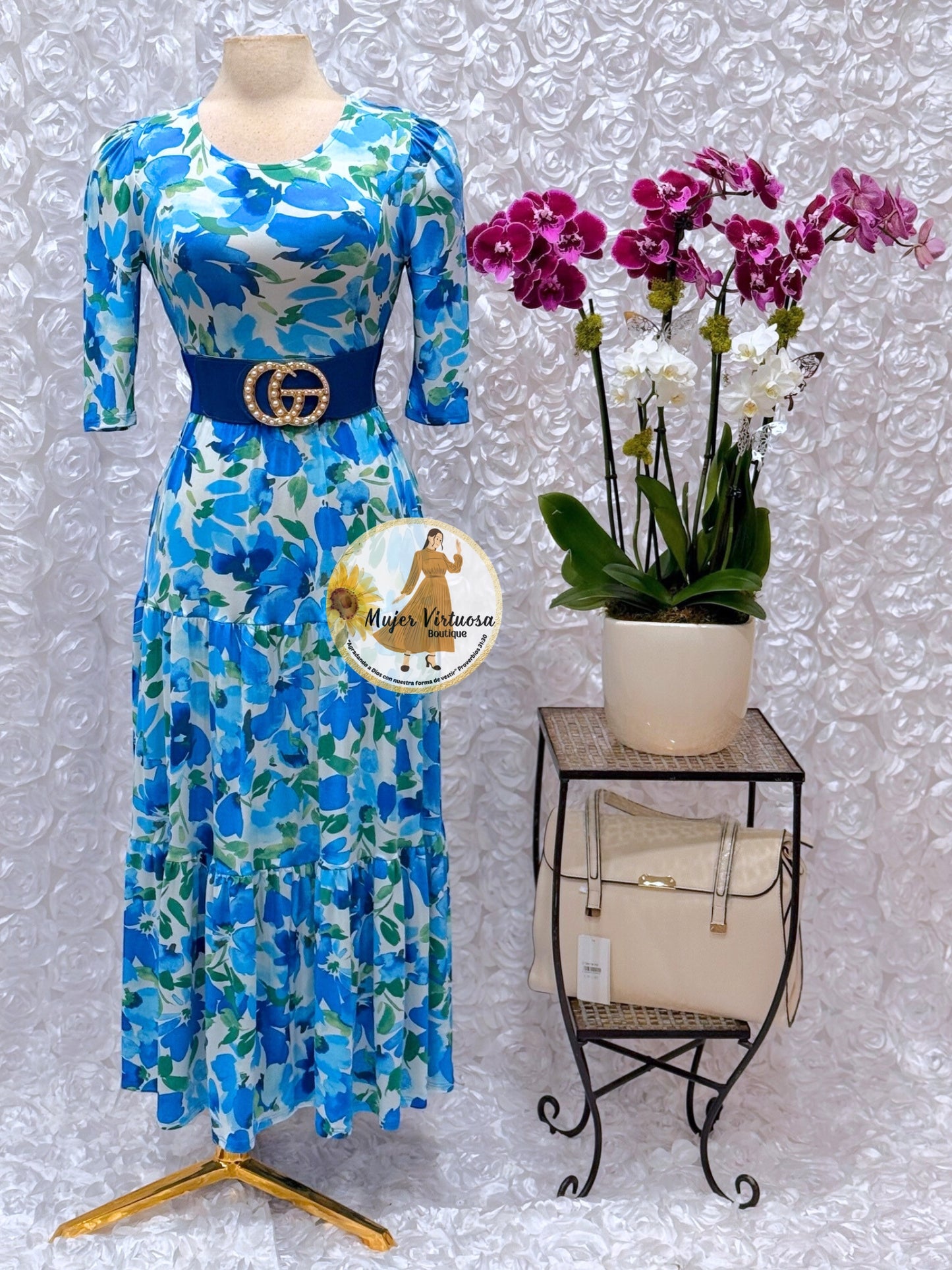 “Sunny days” White/Blue Floral Dress