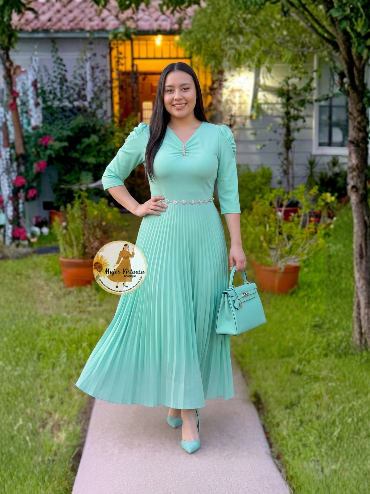 Sasha Mint Brooch Dress