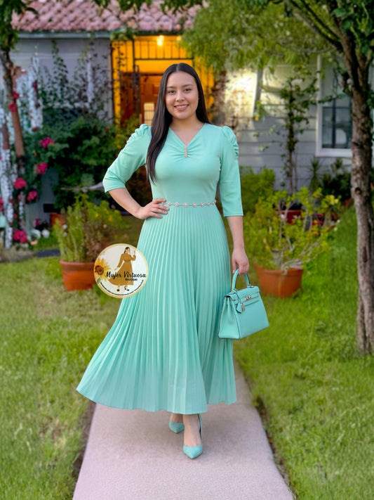 Sasha Mint Brooch Dress