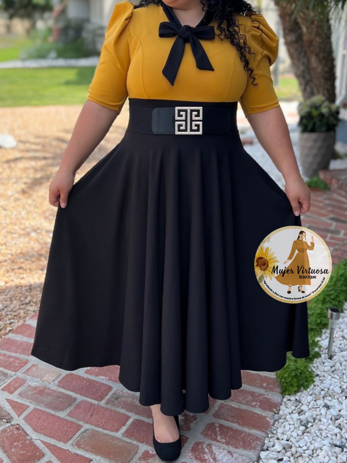 Sophia Mustard/Black Dress