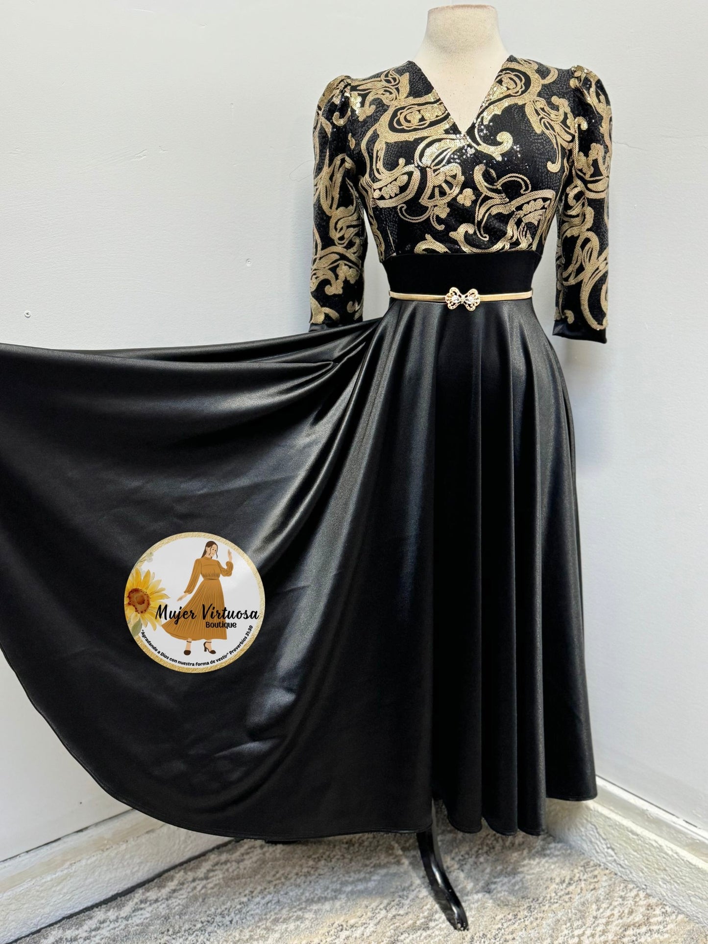 Cecilia Black & Gold Satin Dress