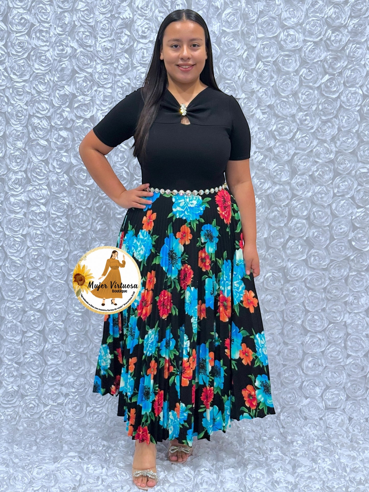 Sandy Black w/Aqua Floral Dress