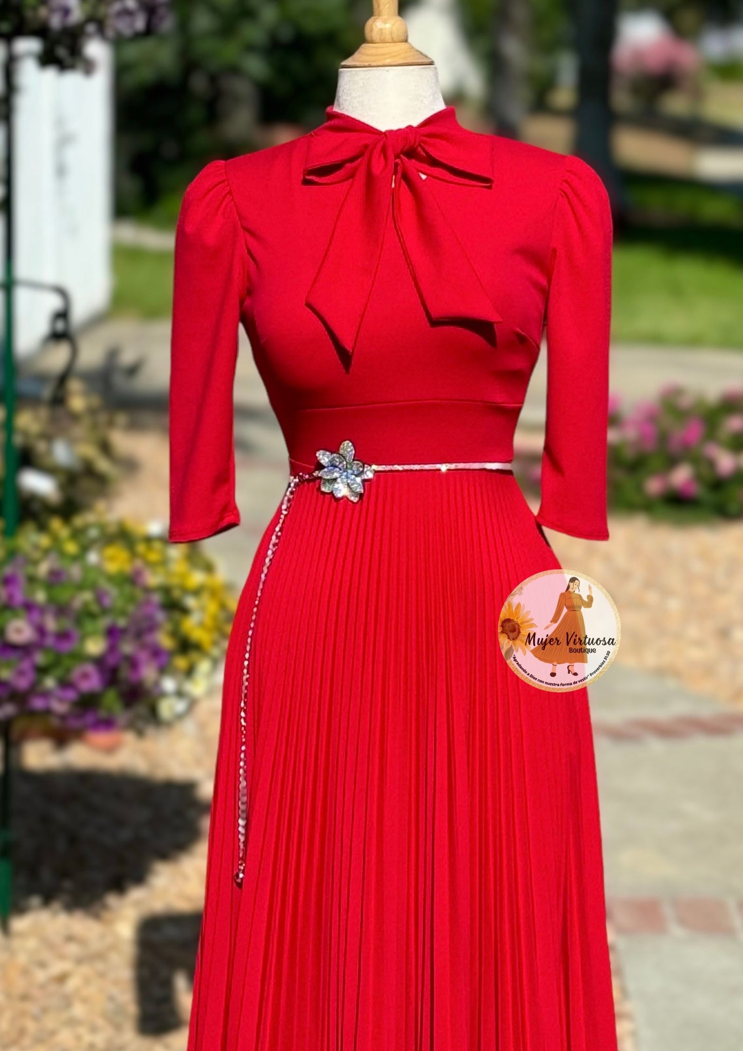 Melanie Red Pleated Dress