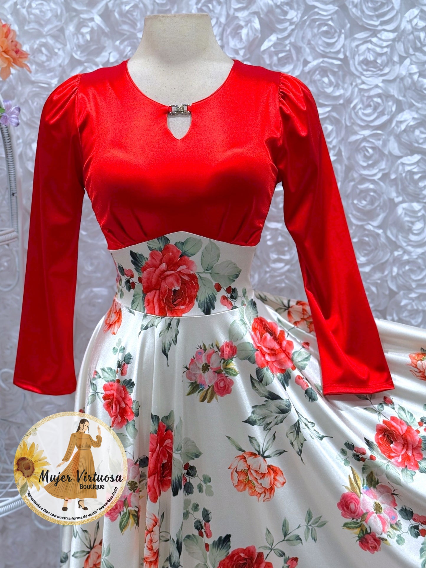 Heidi Red/White Satin Dress