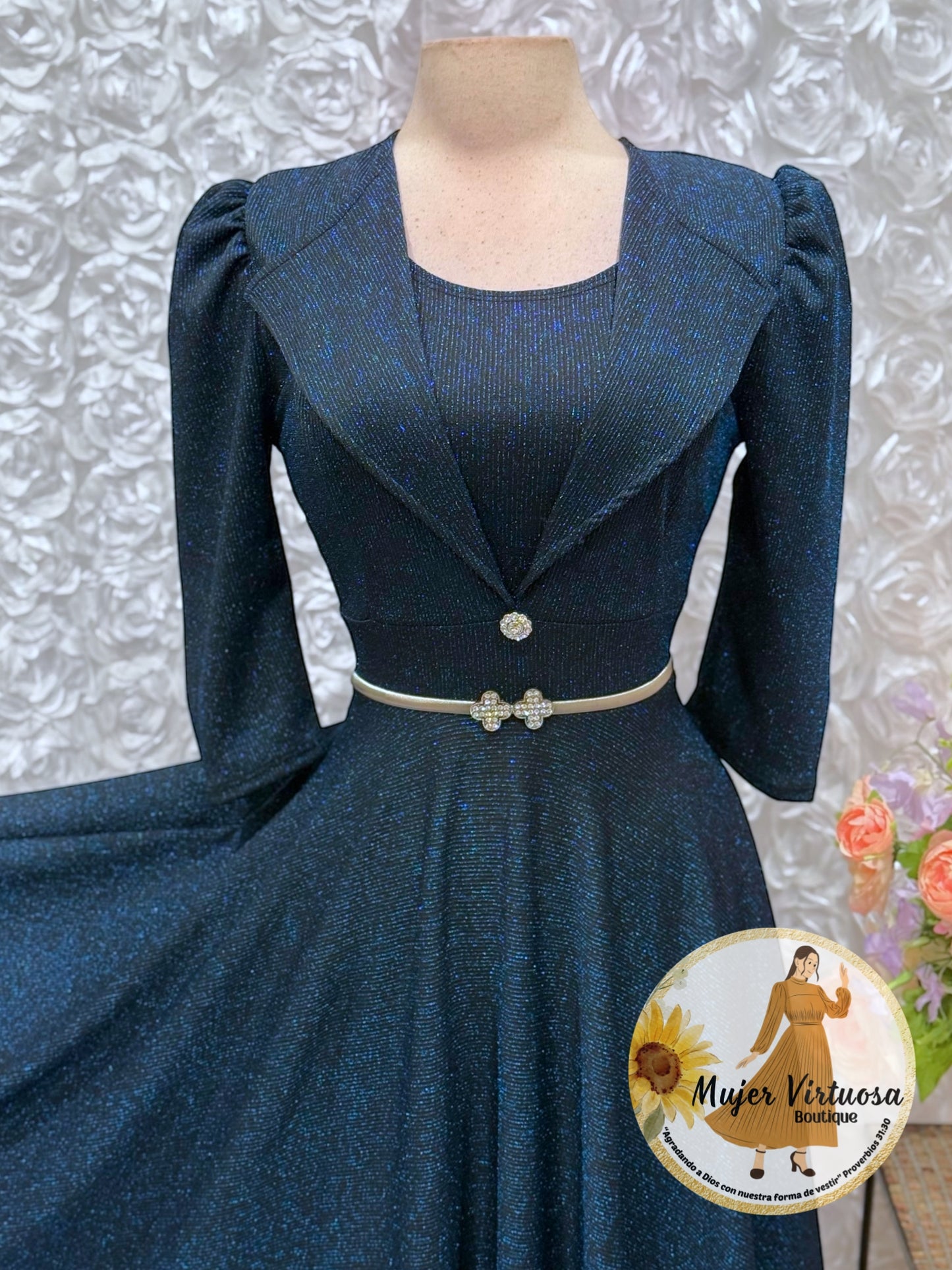 Astrid Black/Blue Shiny Blazer Dress