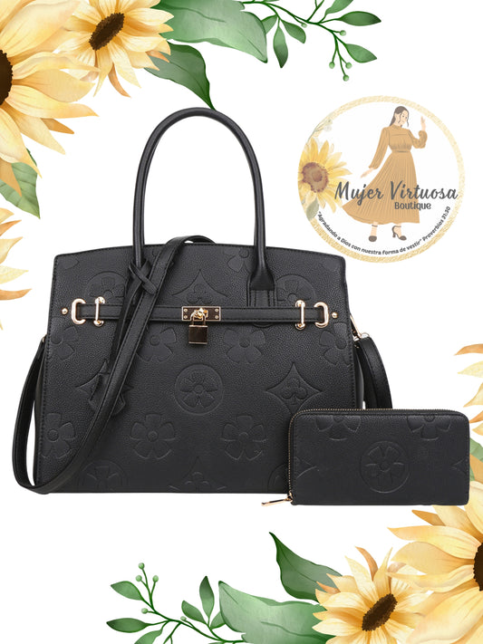 2 in 1 All Black Bag with Wallet Set