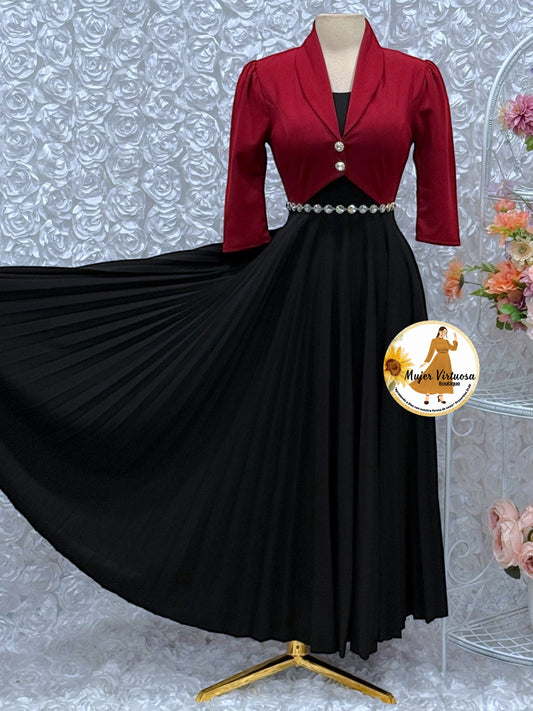 Emely Burgundy & Black Dress