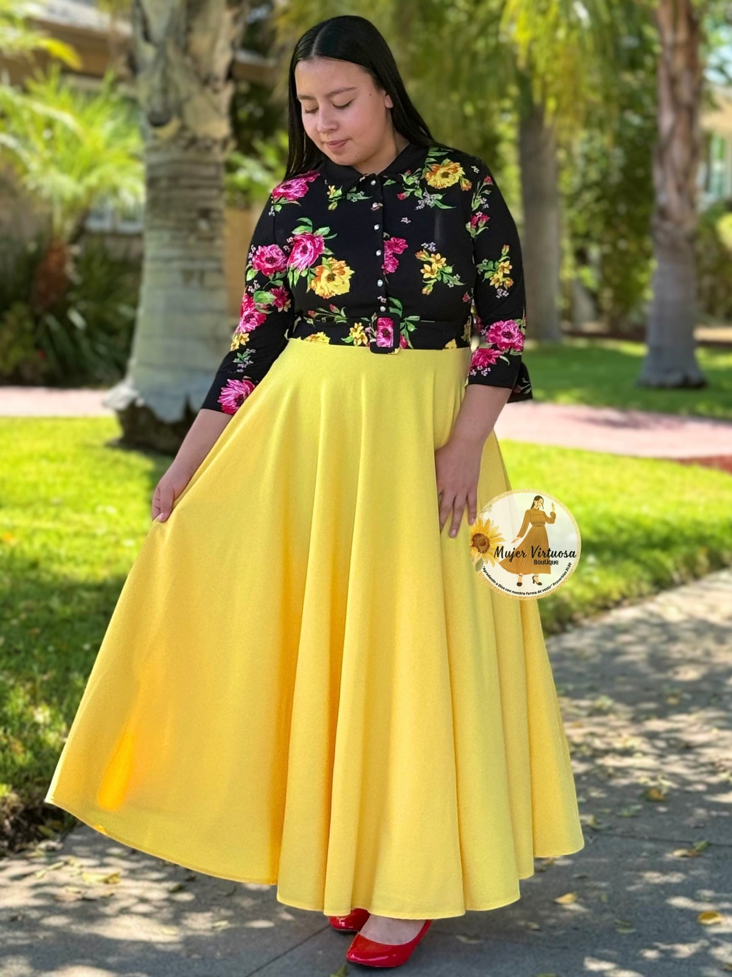 Hadassah Yellow Belted Floral Dress