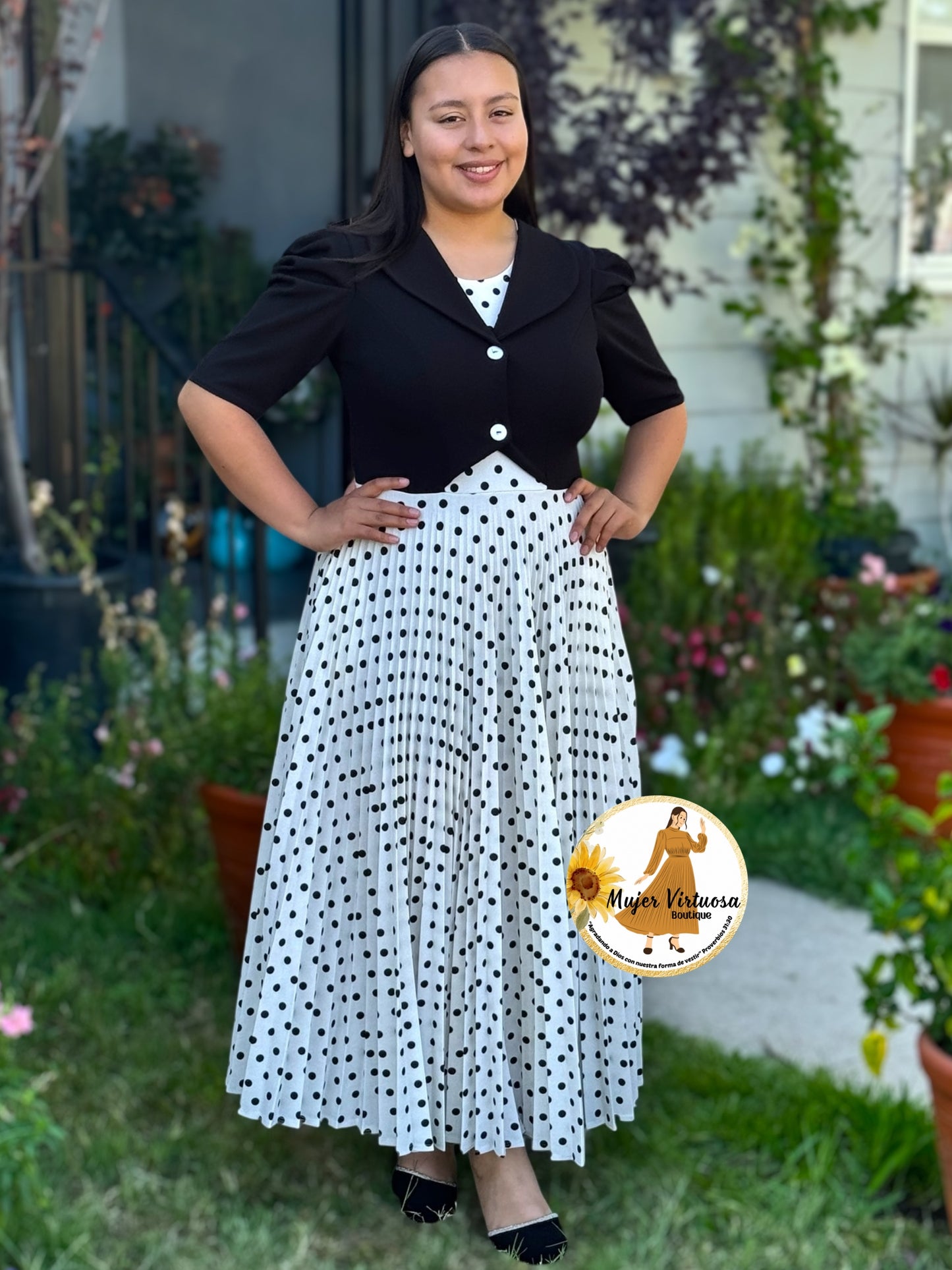 Esther White Polka Dot Pleated Dress