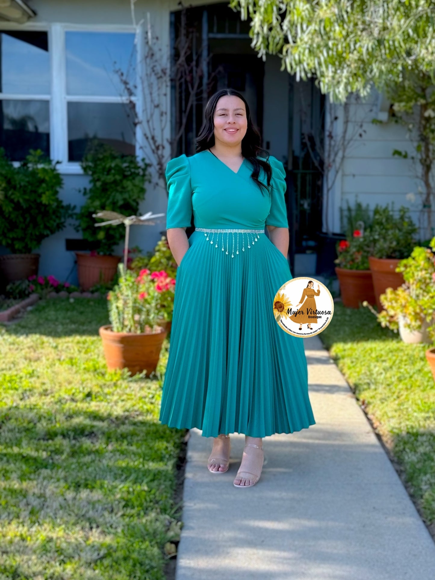 Jessica Turquesa Pleated Dress