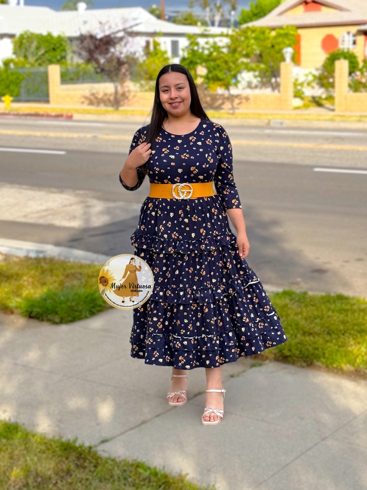 Leah Navy Floral Dress