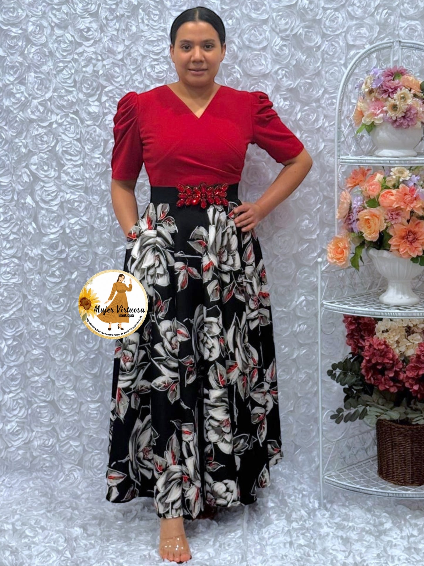 Susan Red & Black Roses Dress