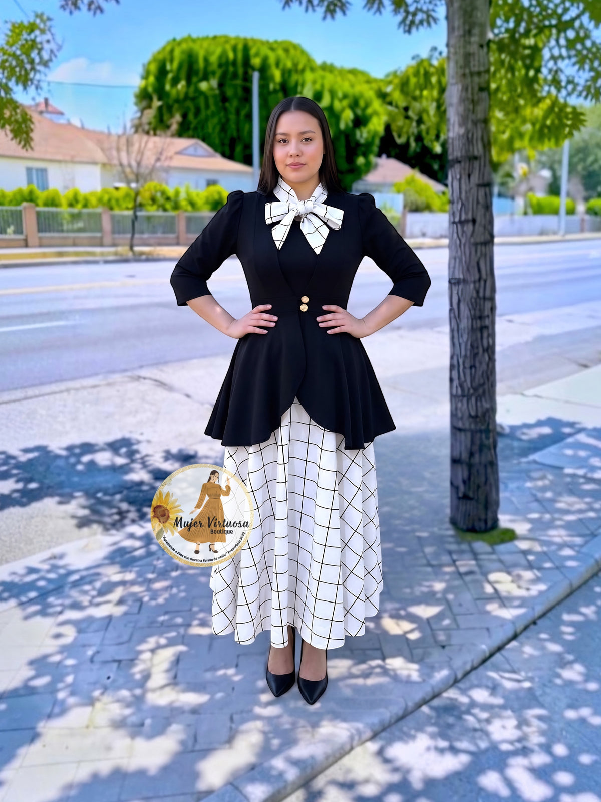 Anna Black & White Plaid Dress