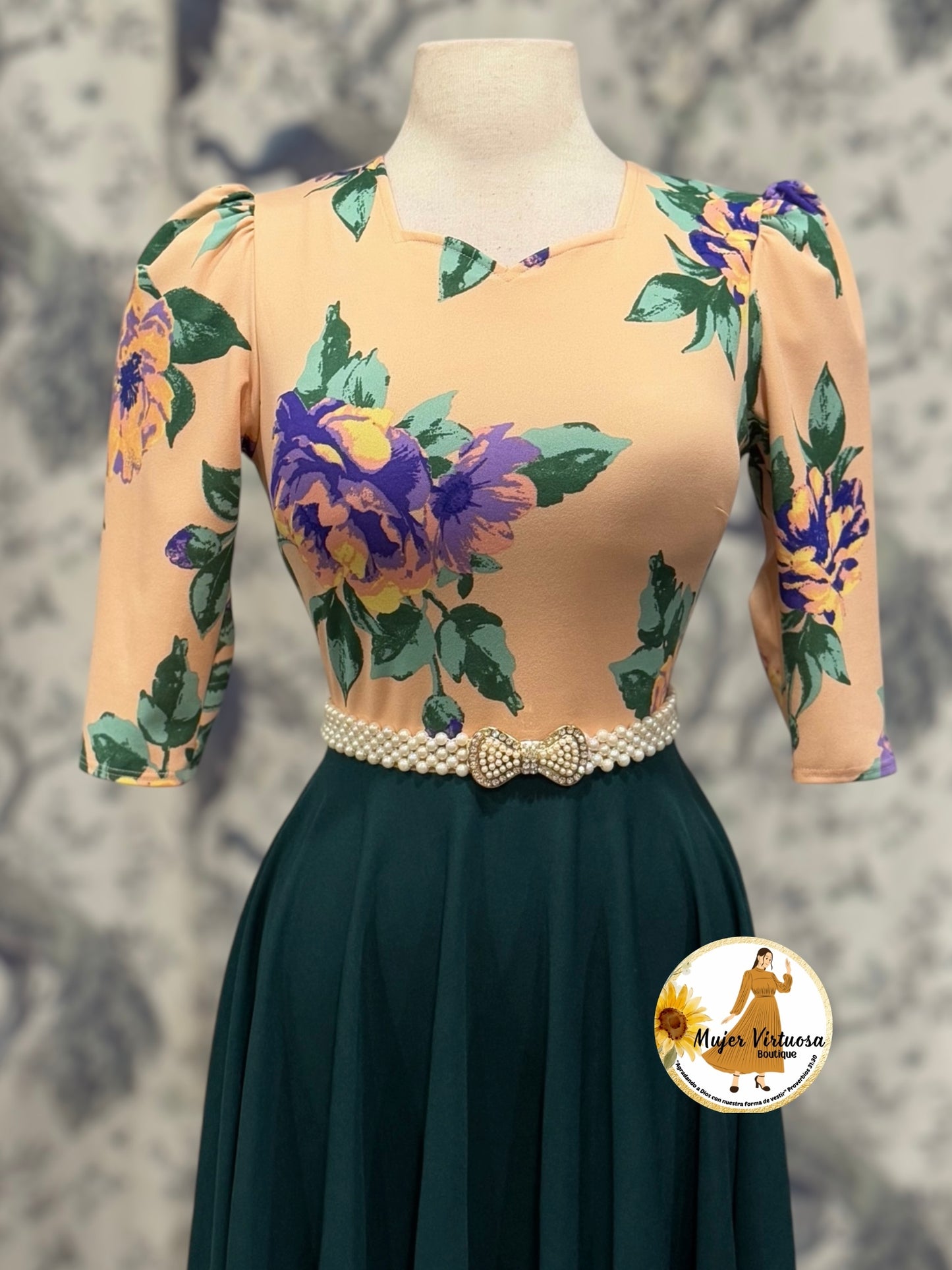 Melon & Hunter Green Floral Dress