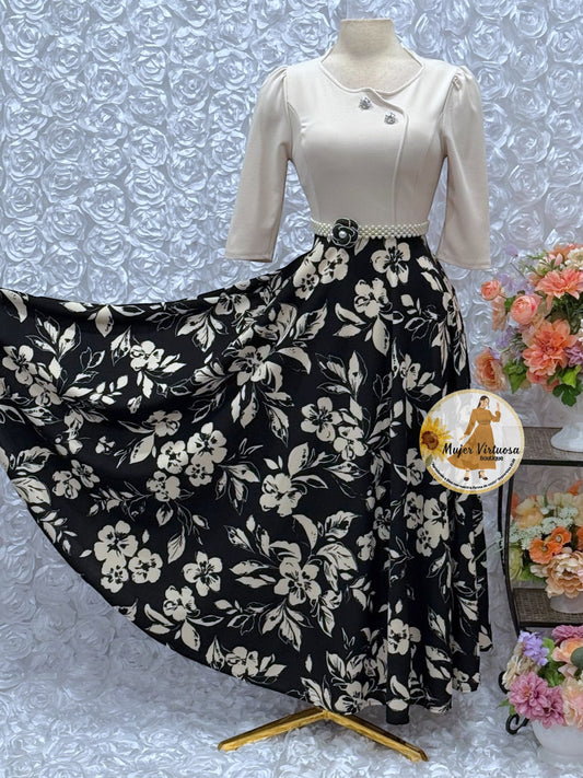 Celeste Beige/Black Floral Dress