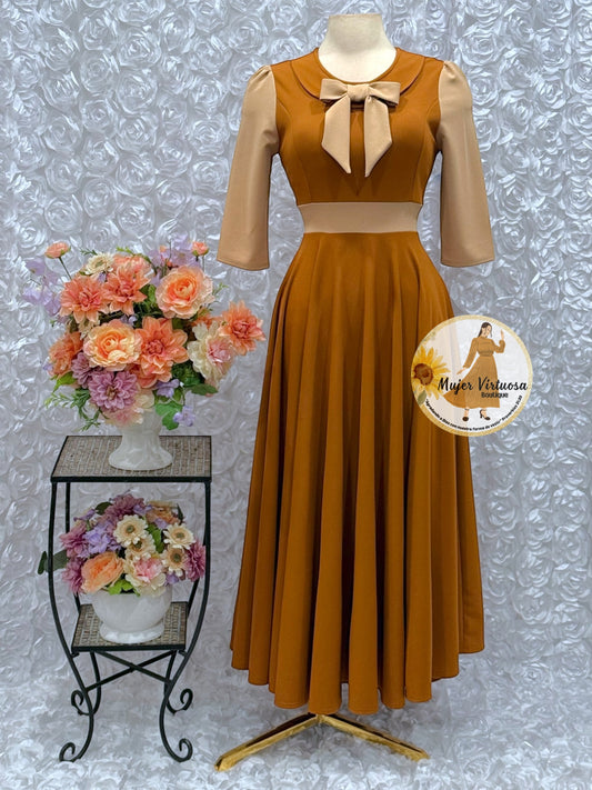 Agatha Camel/Mocha Sailor Dress