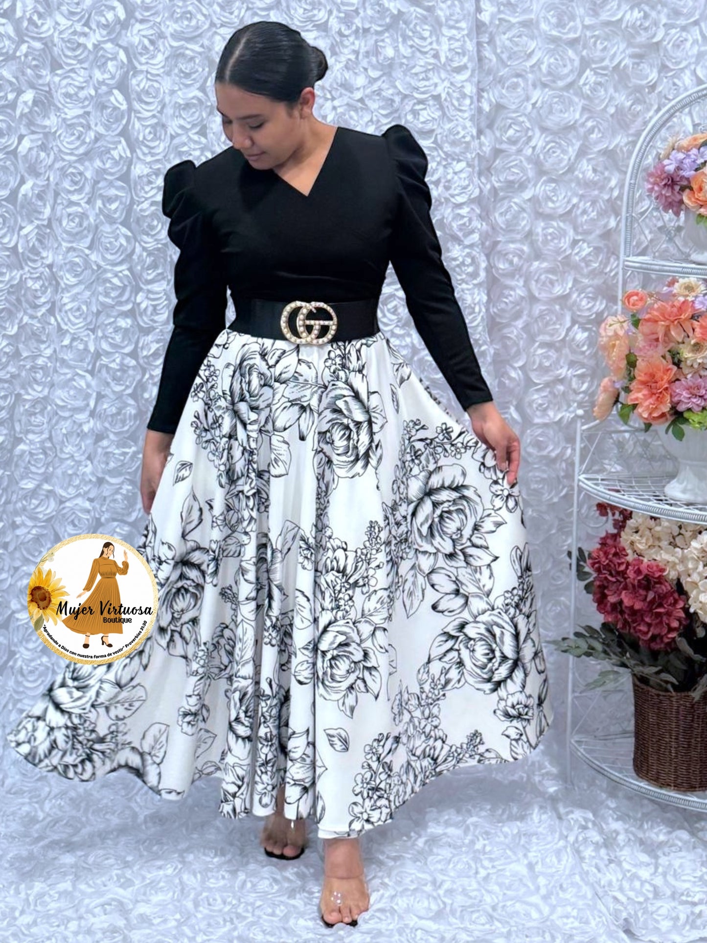 Larissa Black & White Floral Dress