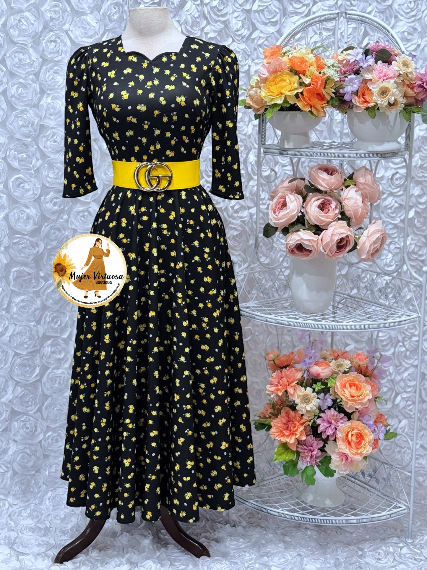 Lucy Black & Yellow Ditsy Floral Dress