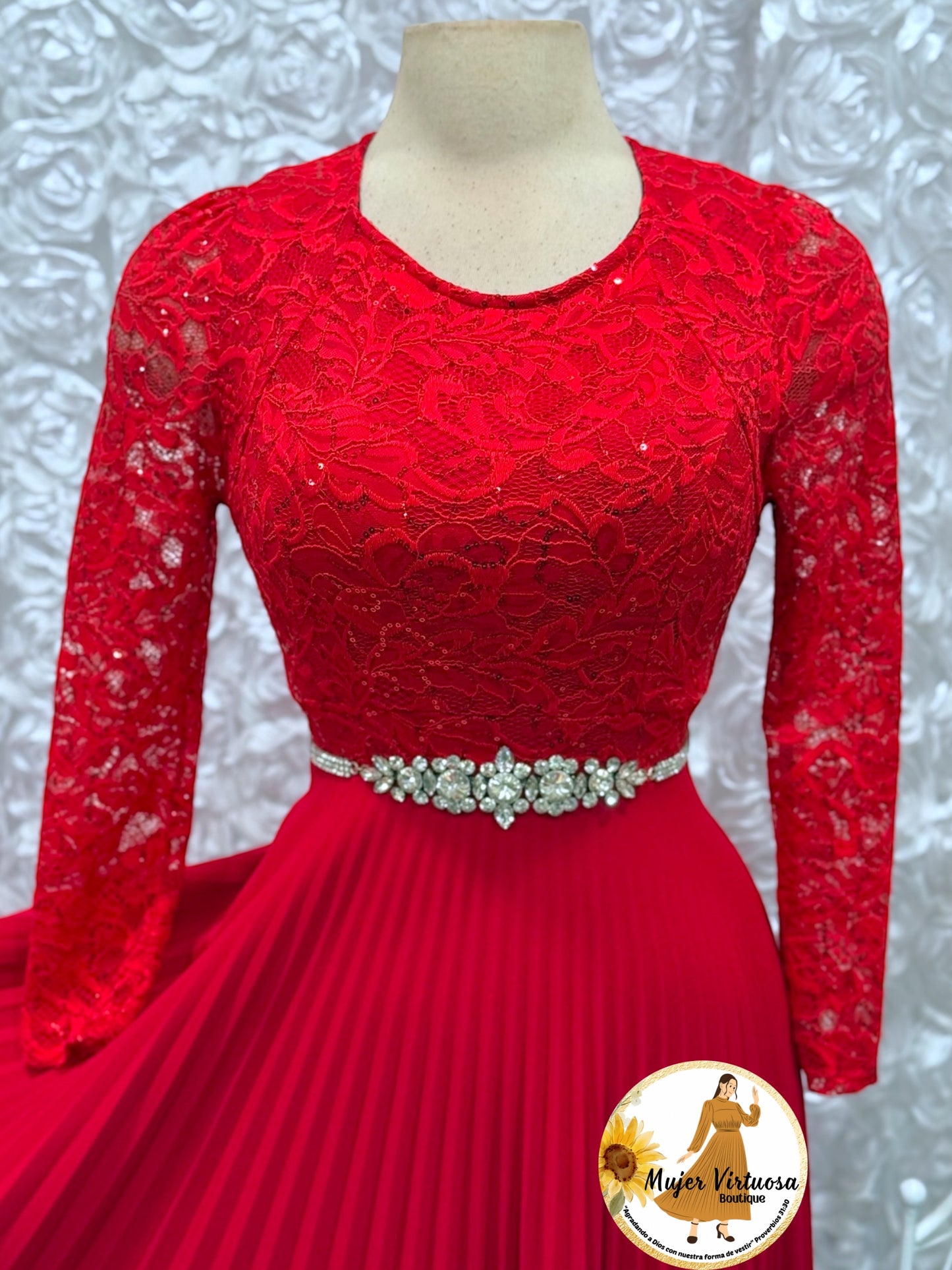 Arely Red Lace & Crepe Dress