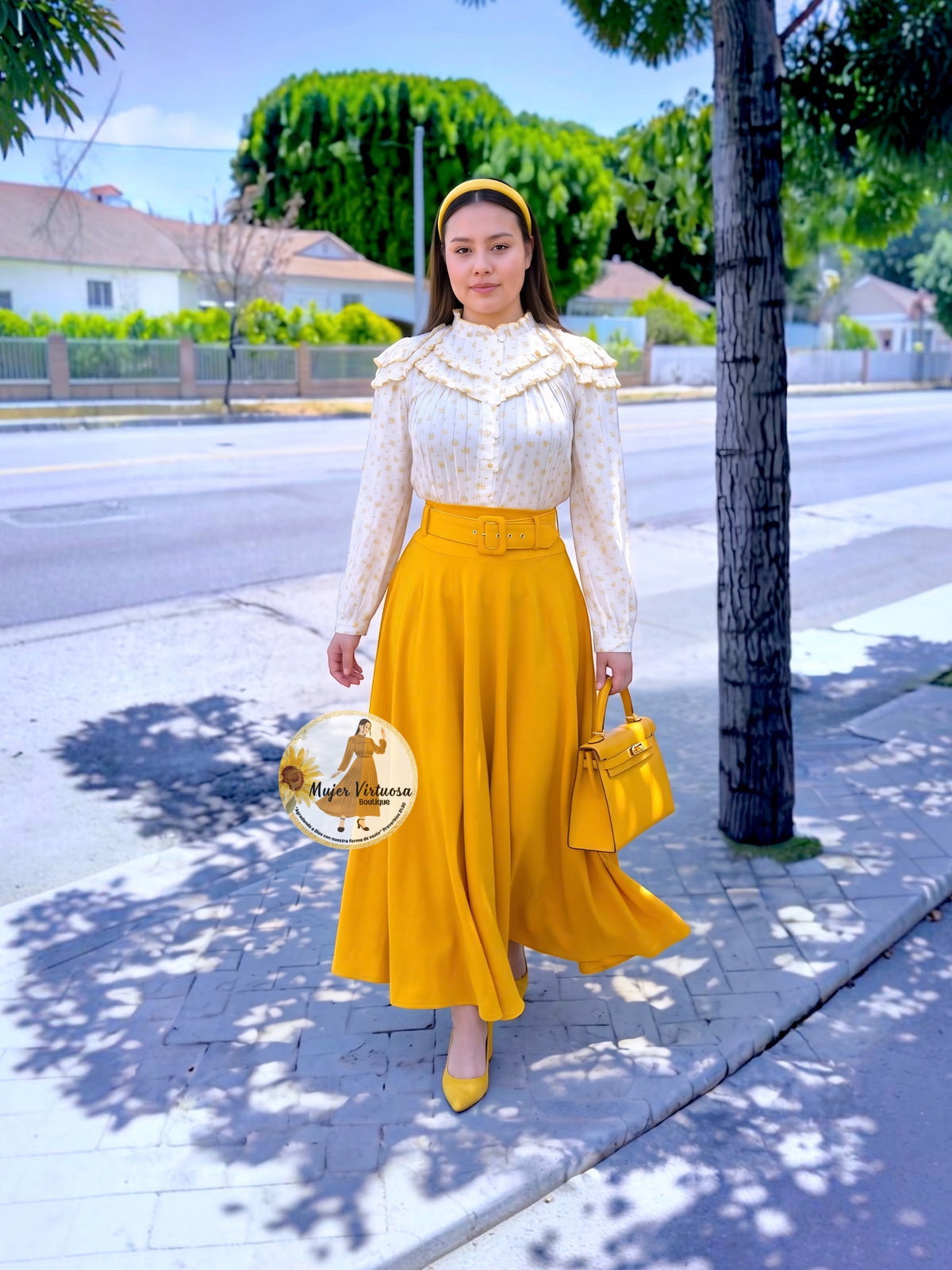 Marina Mustard Belted Skirt