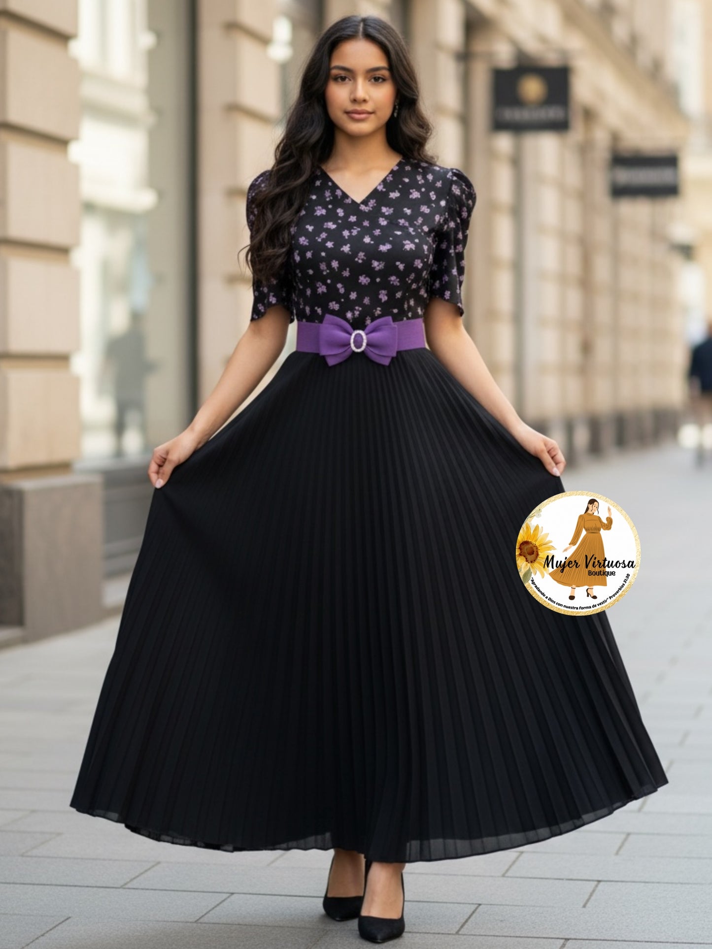 Jessica Black & Purple Floral Dress