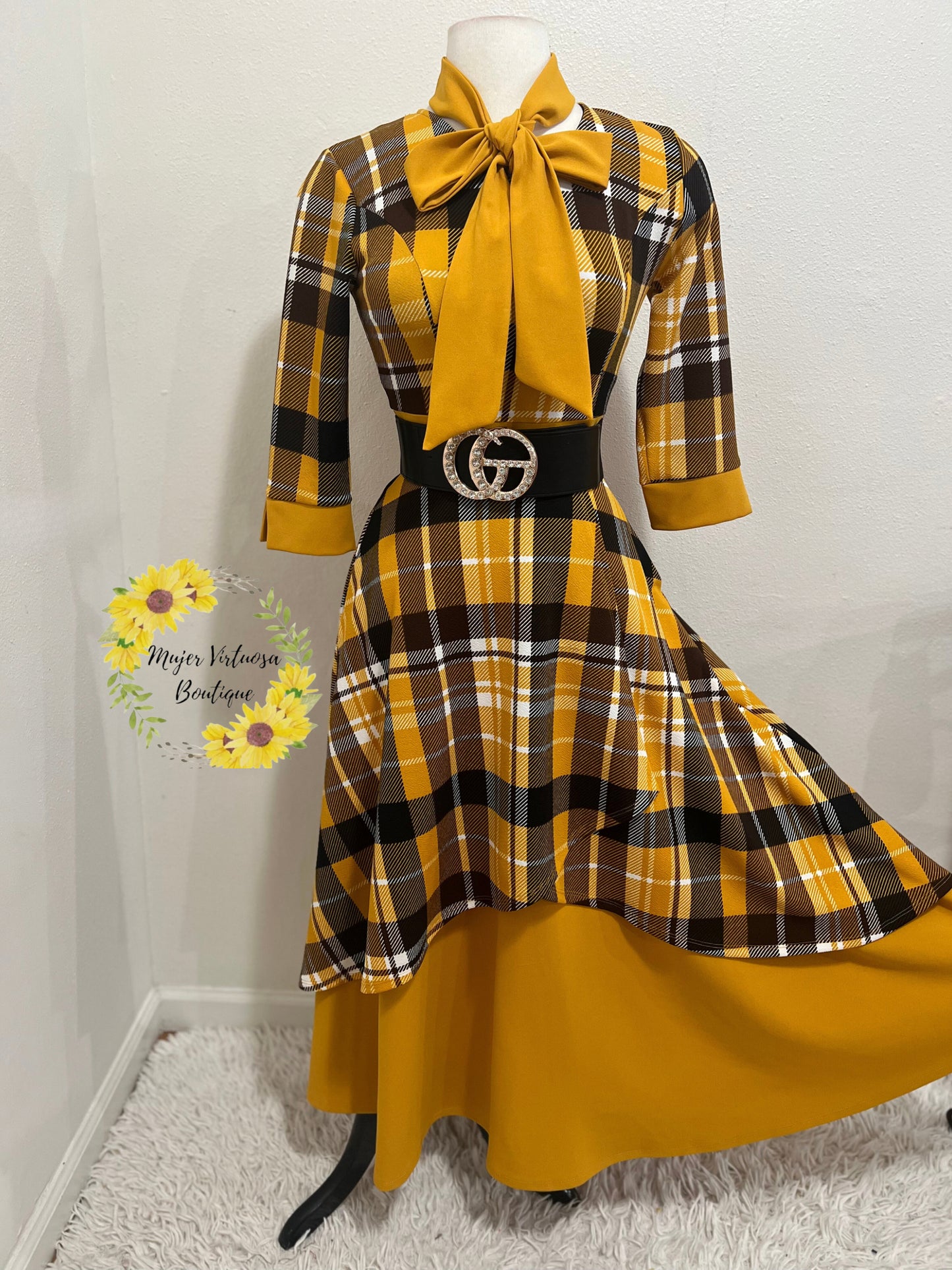 Oriana Mustard Vintage Plaid Dress