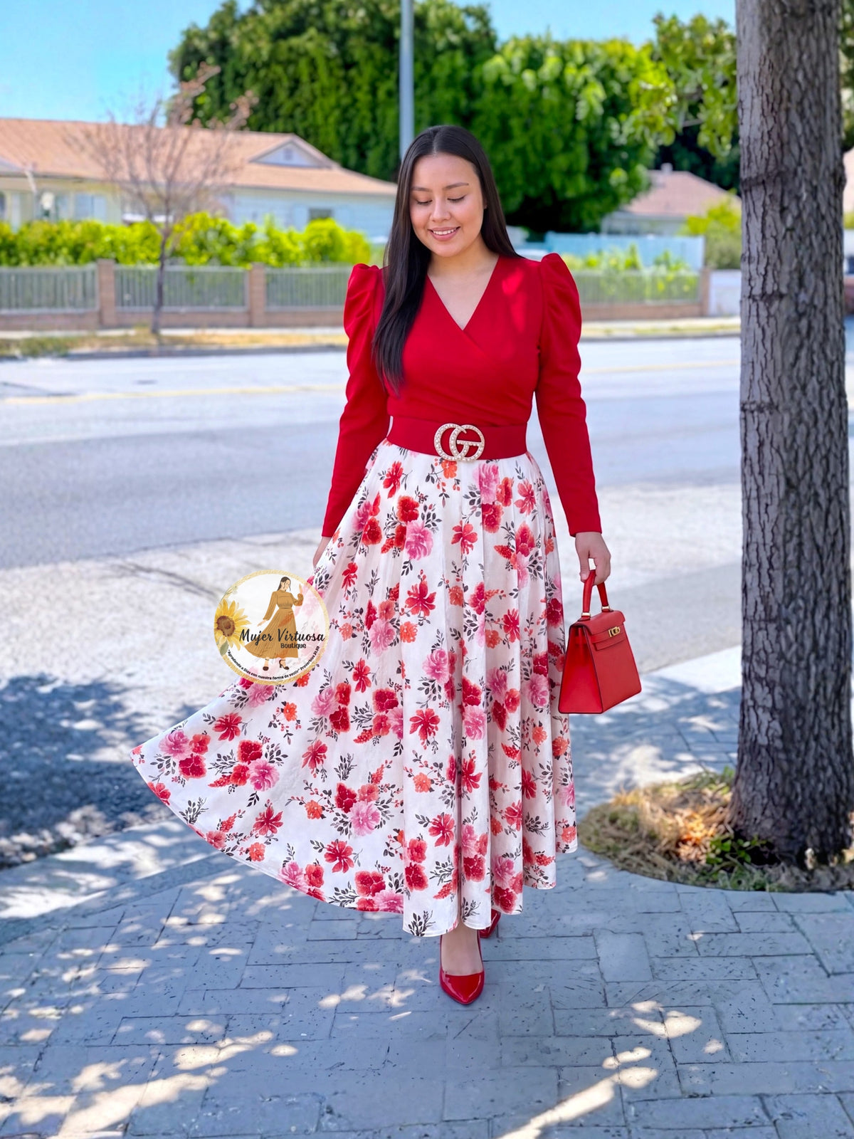 Larissa Red & White Velvet Dress