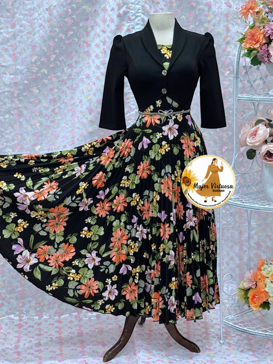 Milena All Black Pleated Dress